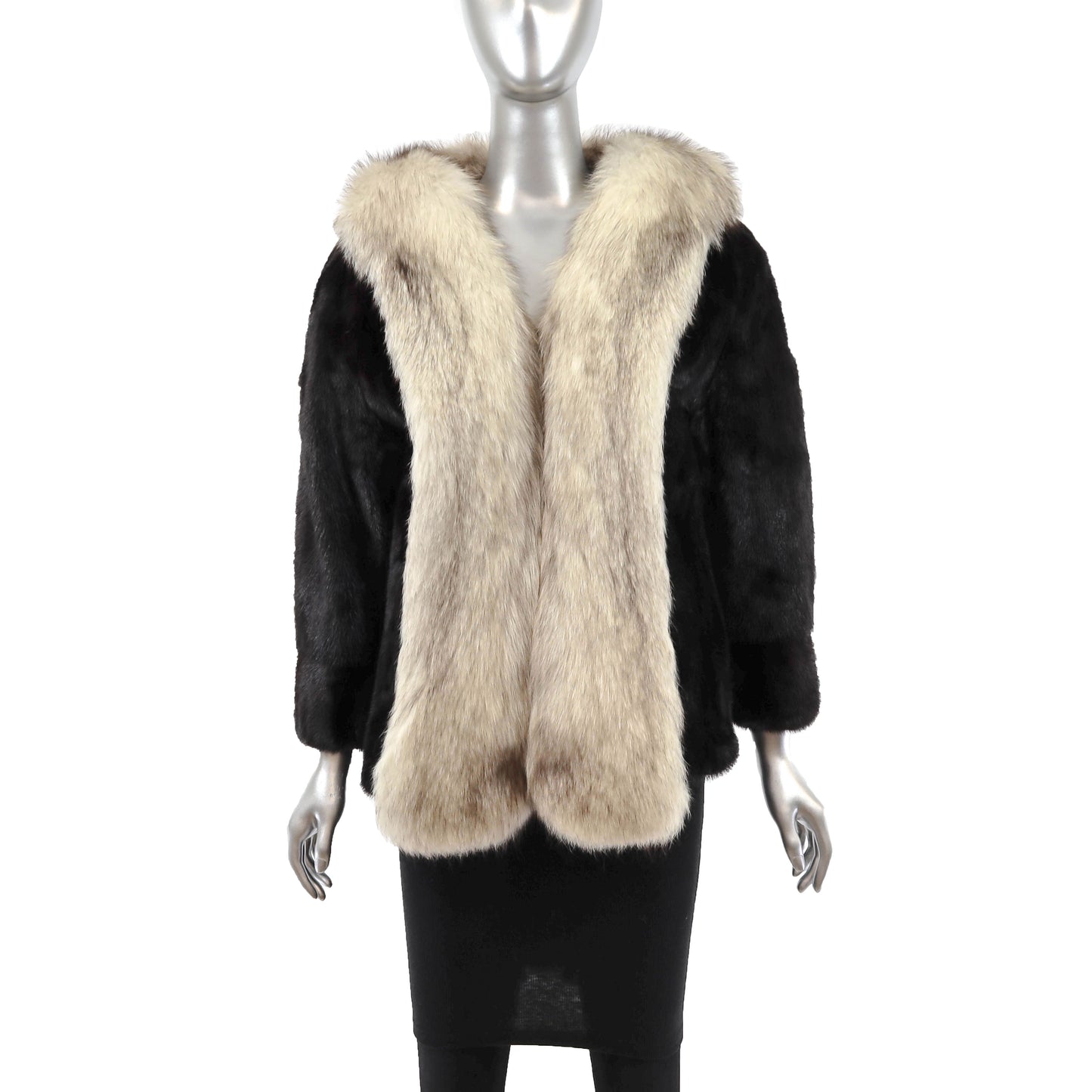 Black Mink Jacket with Fox Tuxedo- Size M