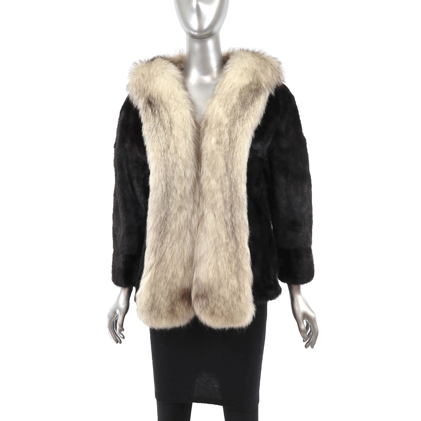 Black Mink Jacket with Fox Tuxedo- Size M