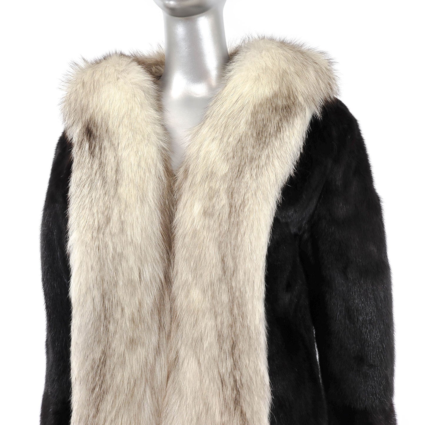 Black Mink Jacket with Fox Tuxedo- Size M