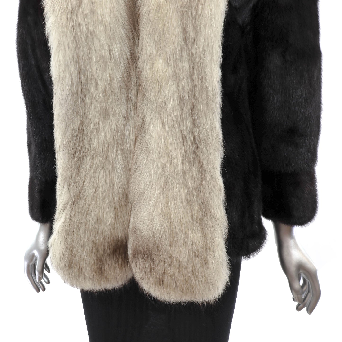 Black Mink Jacket with Fox Tuxedo- Size M