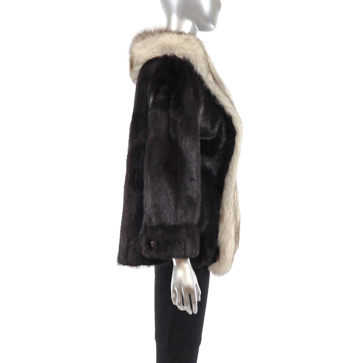 Black Mink Jacket with Fox Tuxedo- Size M