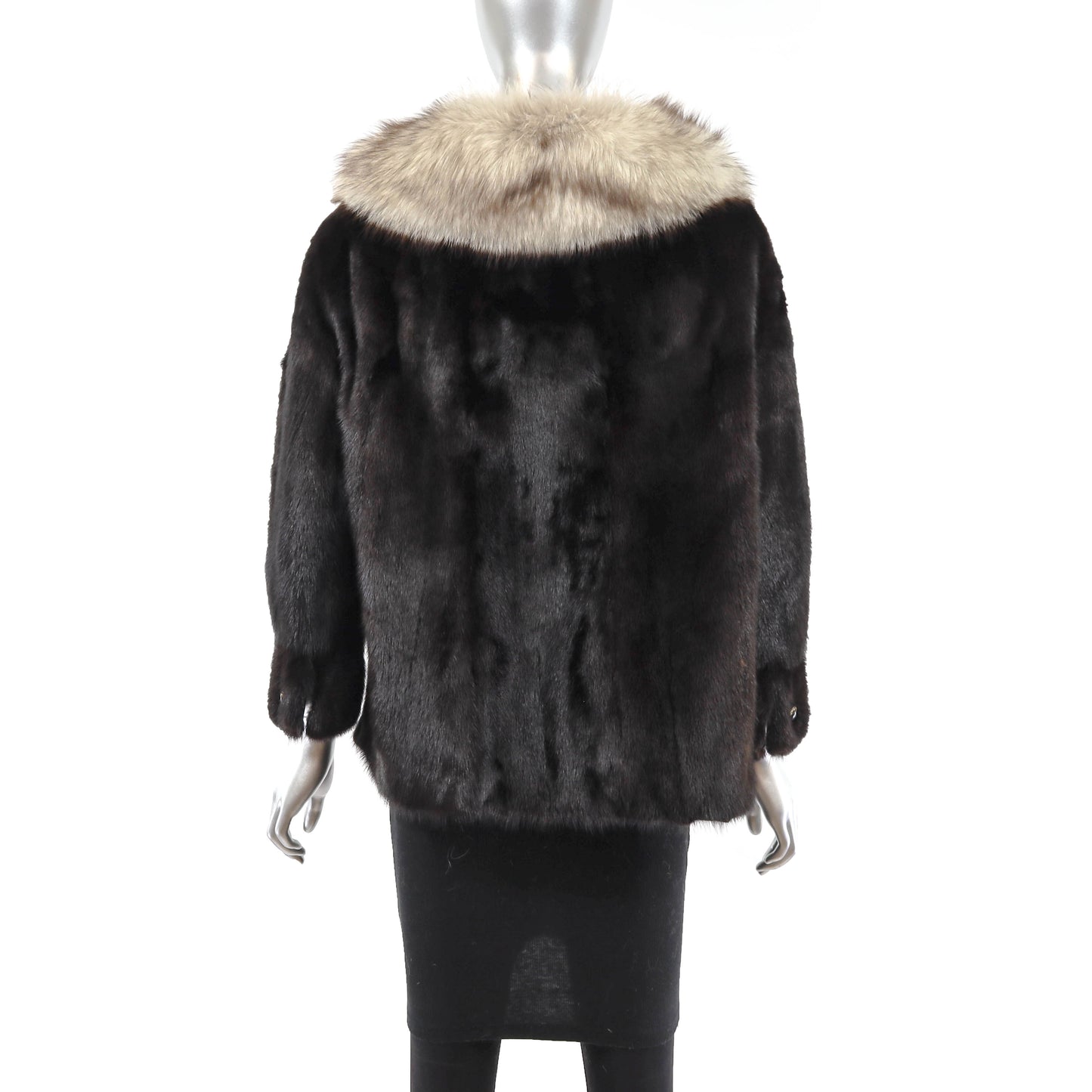 Black Mink Jacket with Fox Tuxedo- Size M