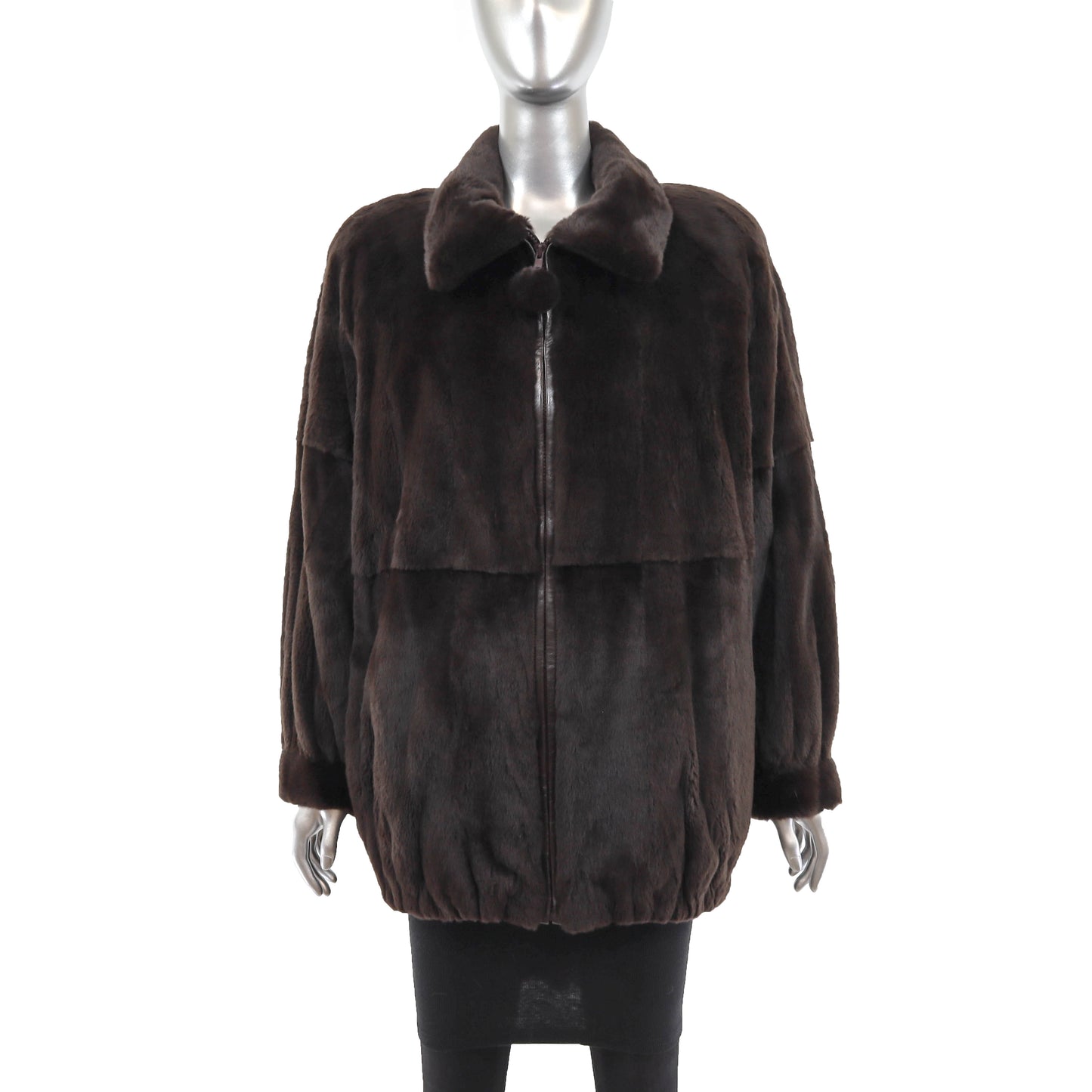 Maximilian Dark Brown Plucked Mink Jacket- Size M