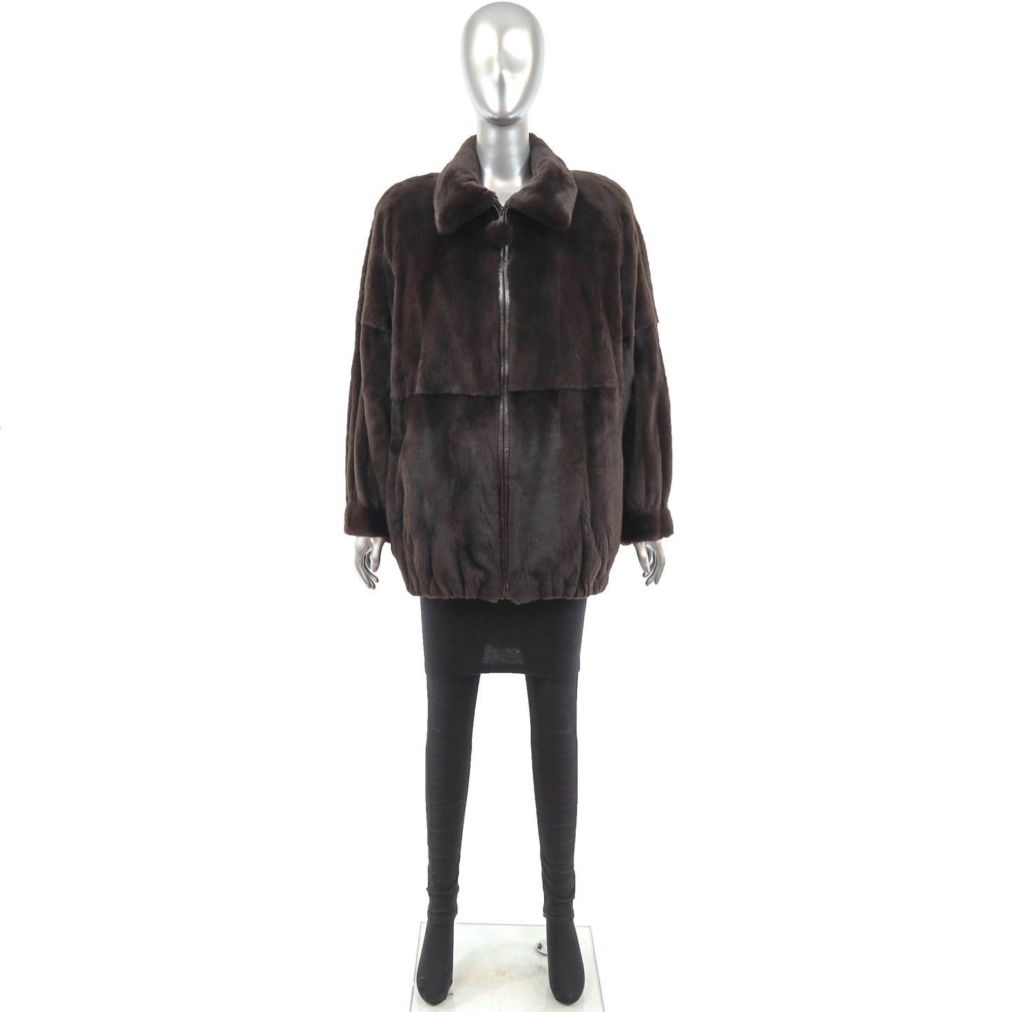 Maximilian Dark Brown Plucked Mink Jacket- Size M