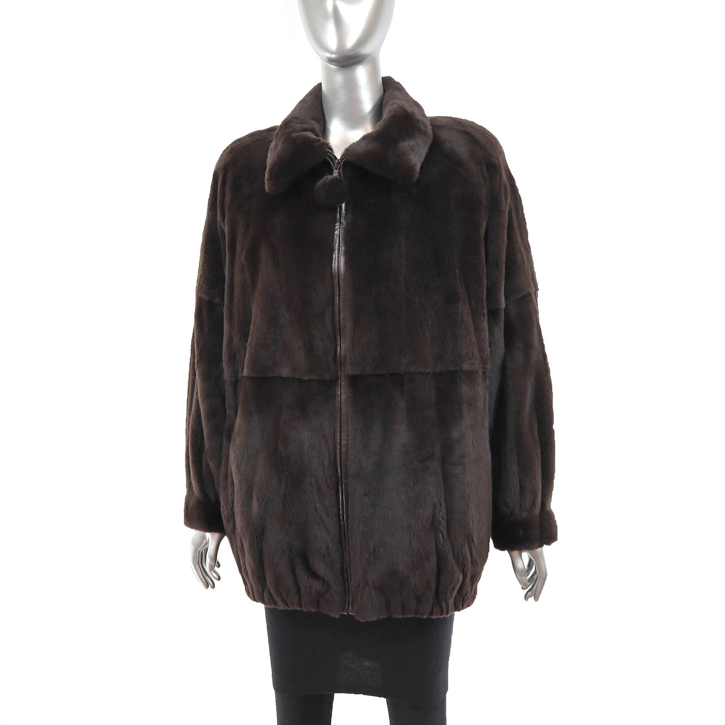 Maximilian Dark Brown Plucked Mink Jacket- Size M