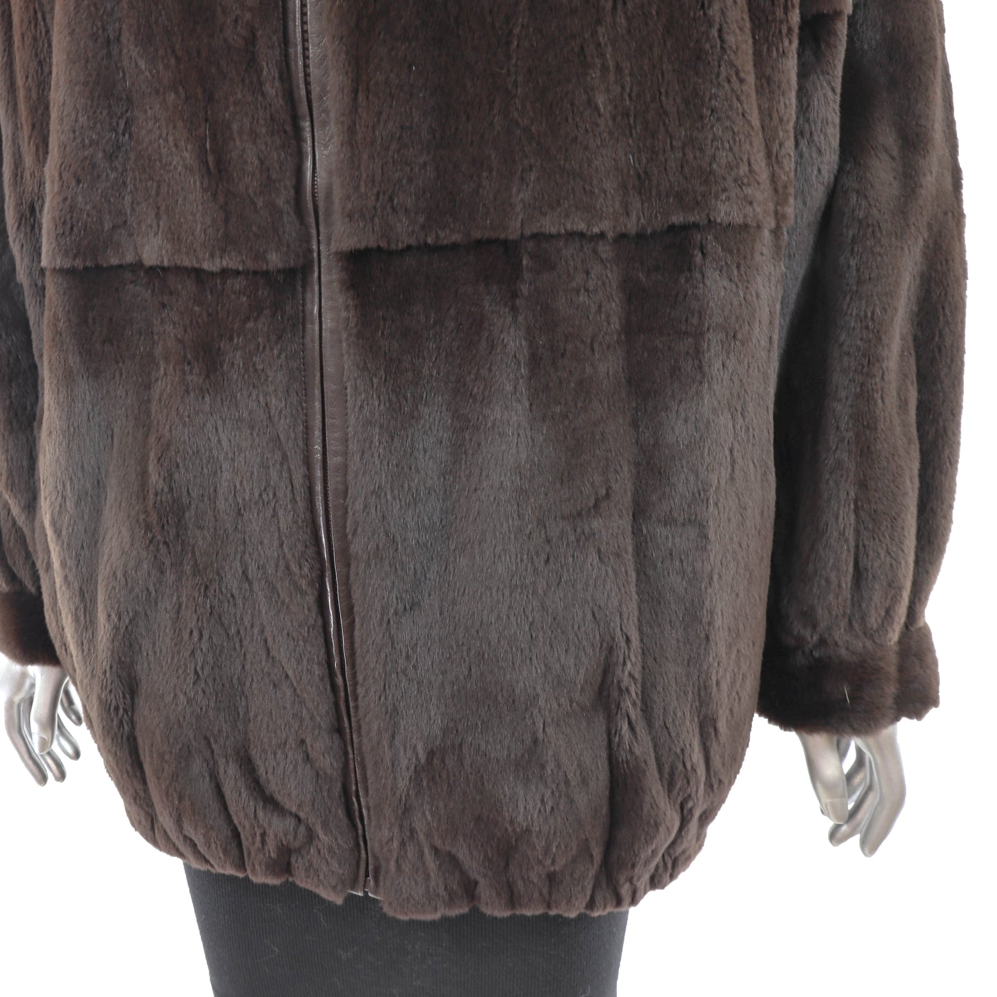 Maximilian Dark Brown Plucked Mink Jacket- Size M