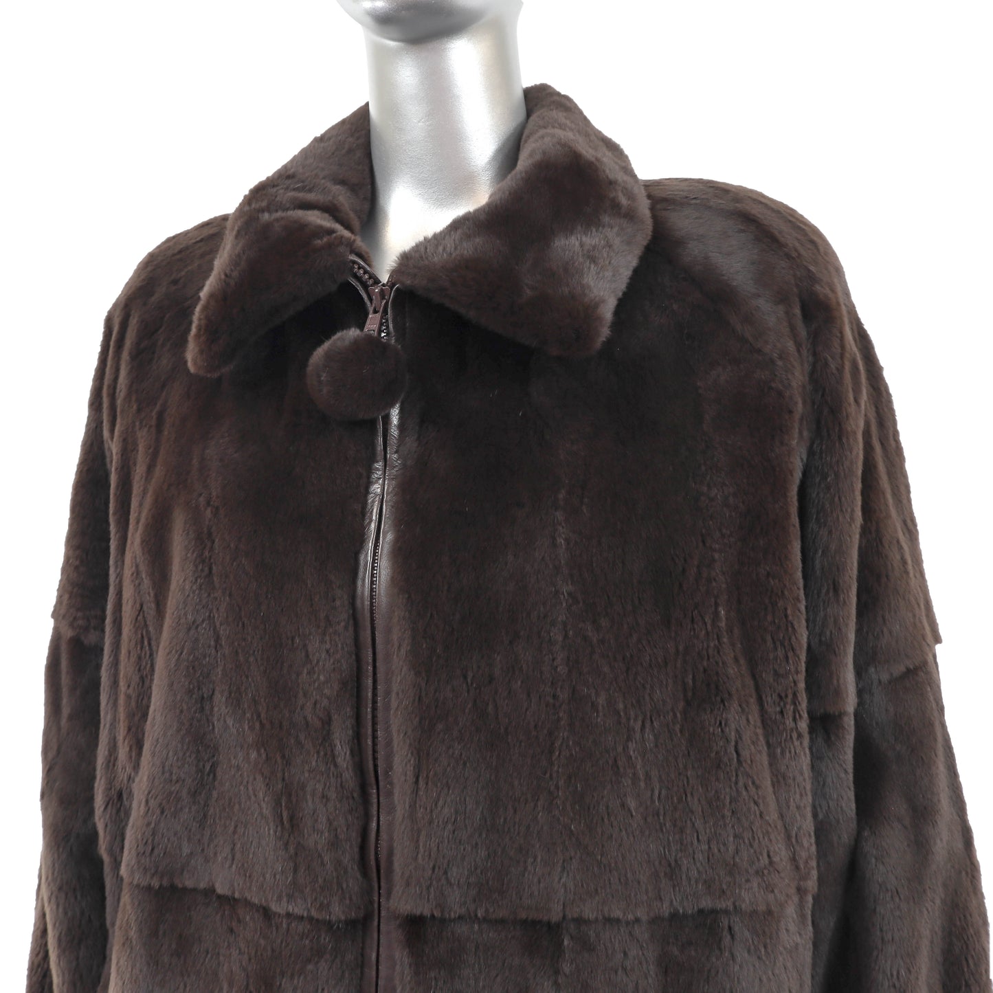 Maximilian Dark Brown Plucked Mink Jacket- Size M