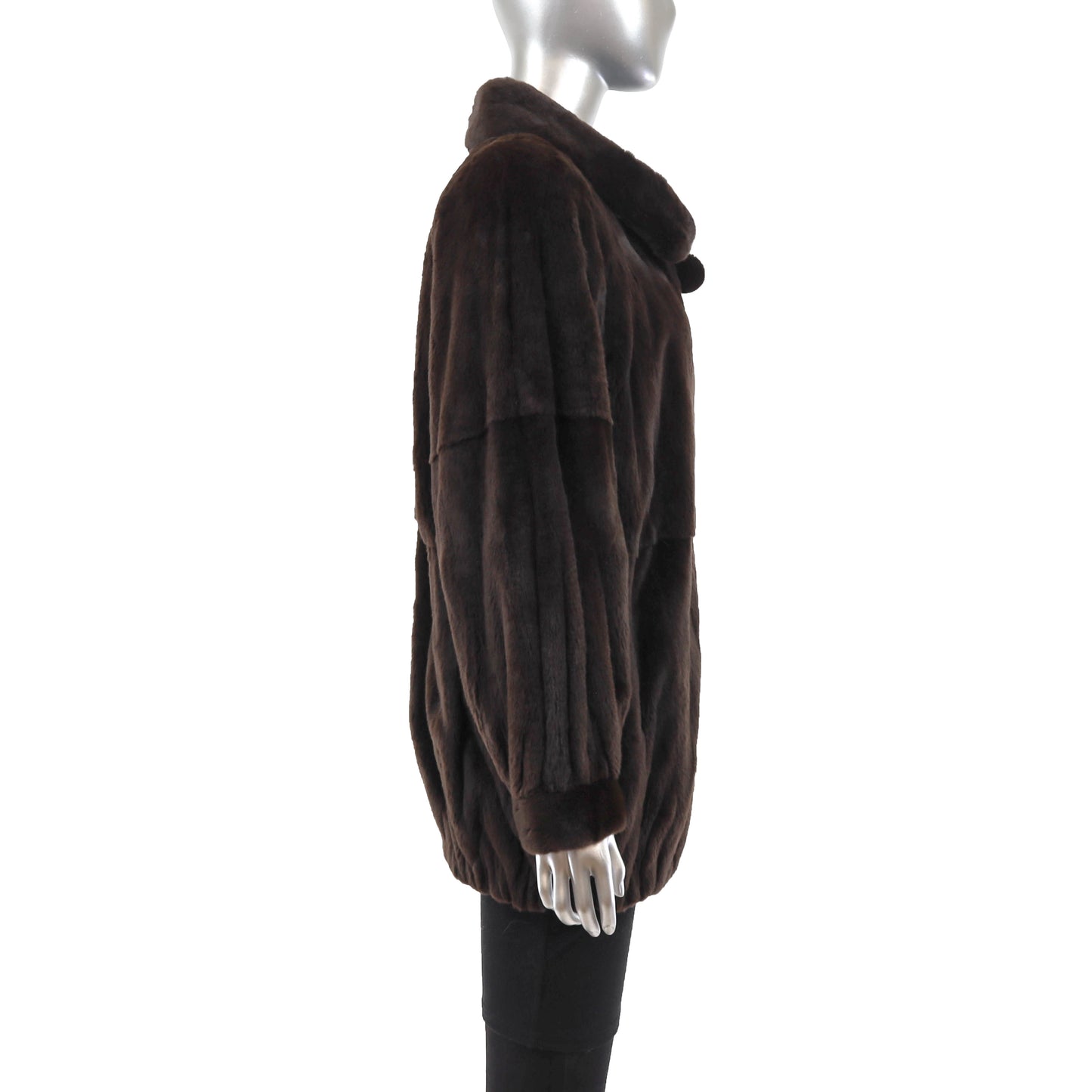 Maximilian Dark Brown Plucked Mink Jacket- Size M