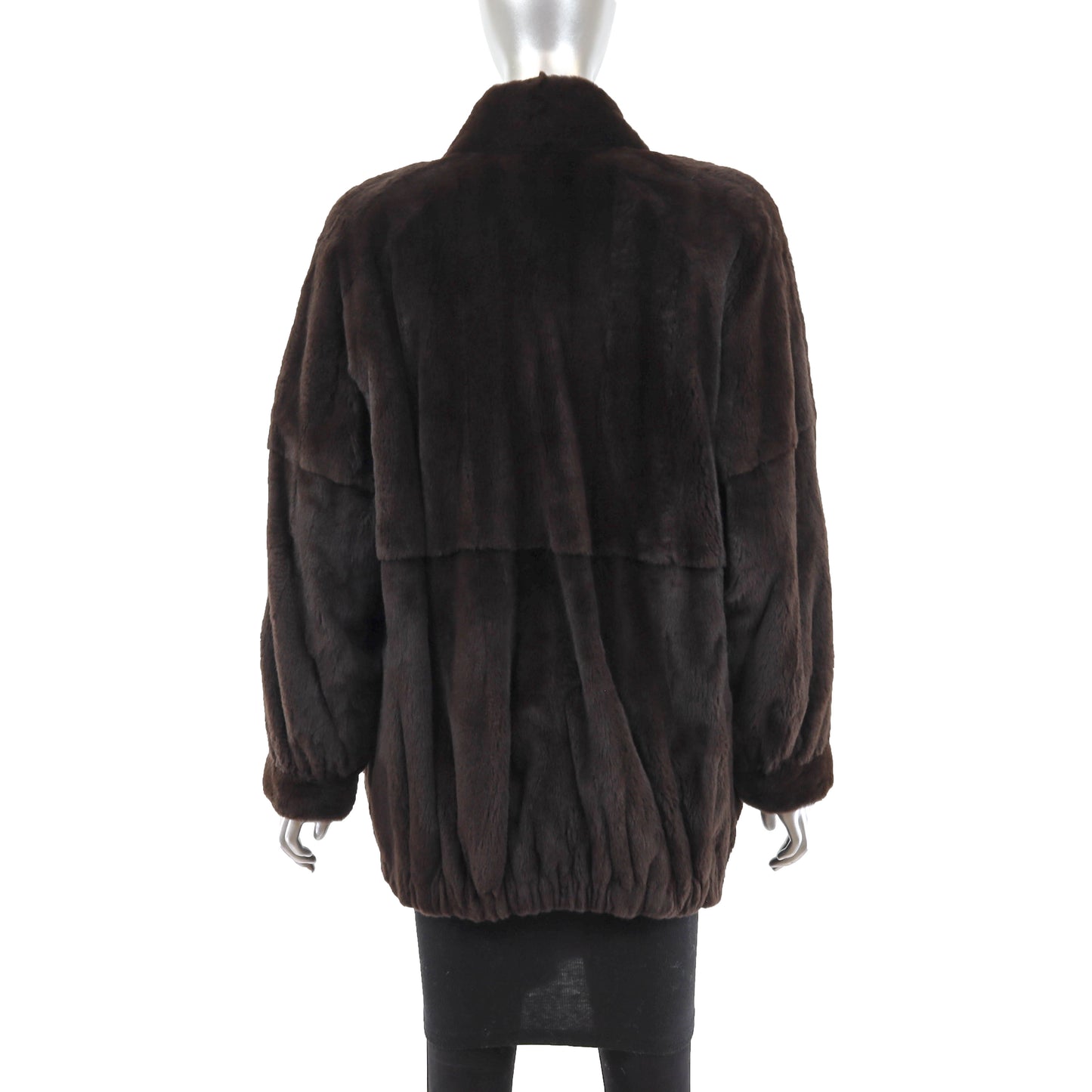 Maximilian Dark Brown Plucked Mink Jacket- Size M