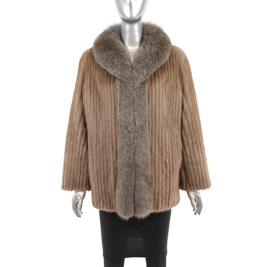 Avanti Autumn Haze Corded Mink Jacket with Fox Tuxedo- Size M