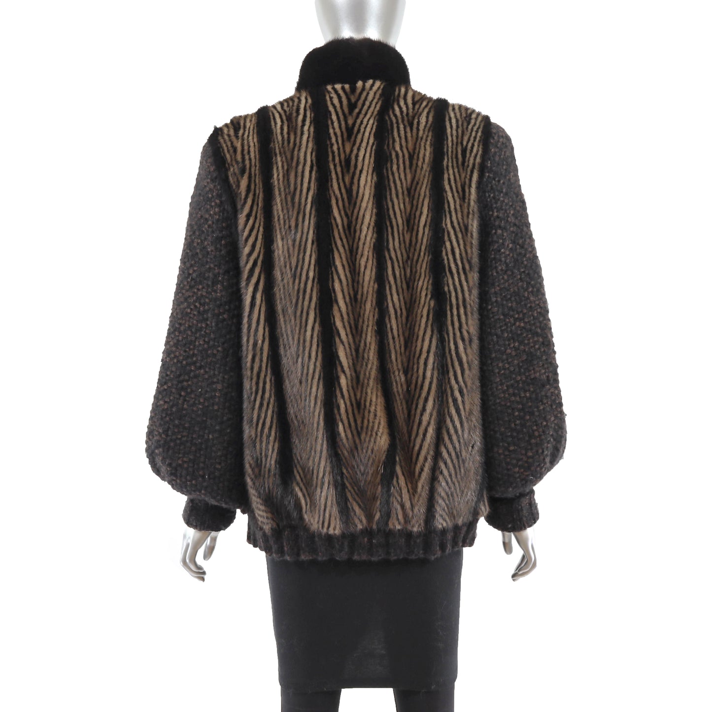 Brown Mink Jacket with Knitted Sleeves - Size L