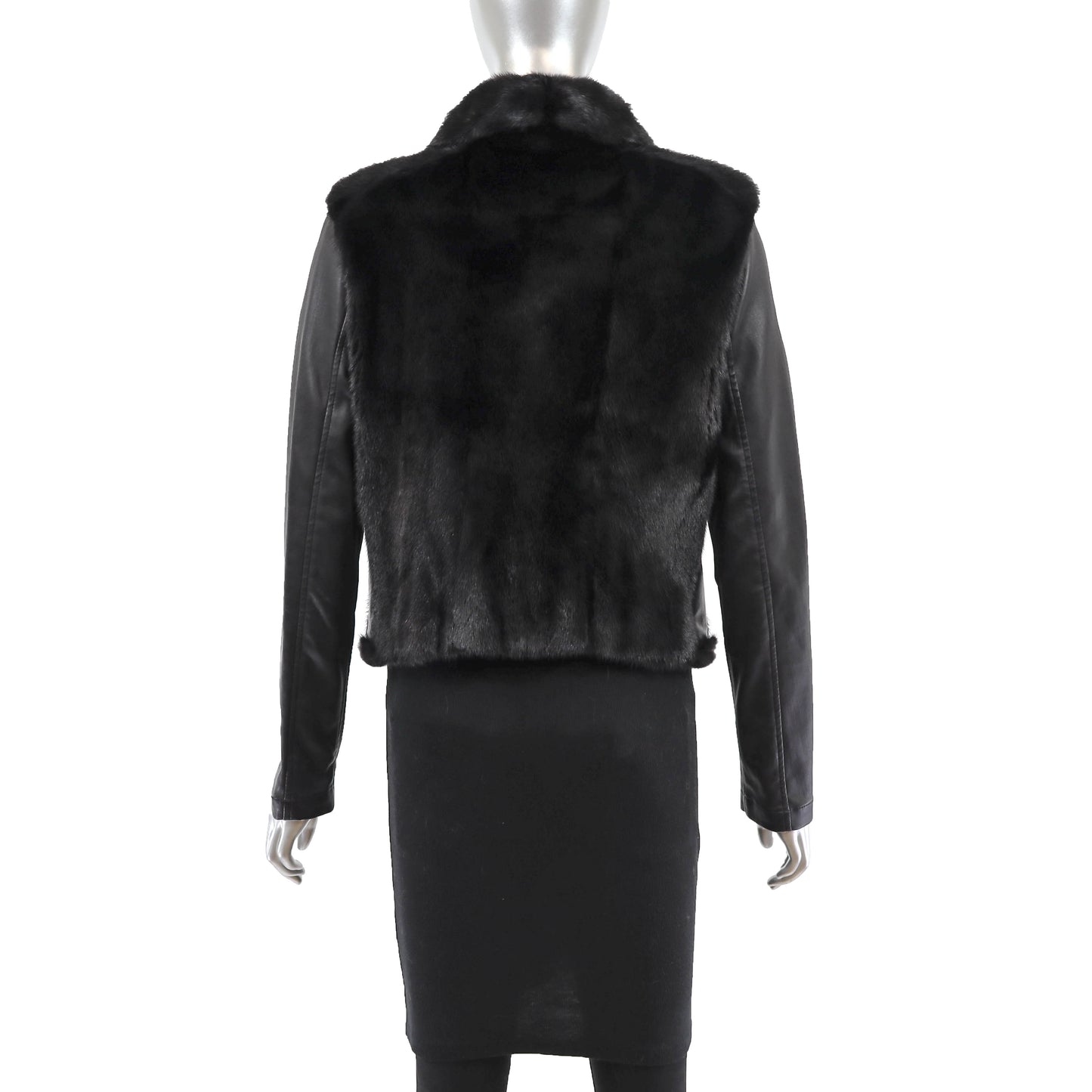 Black Mink Jacket with Leather Sleeves- Size S