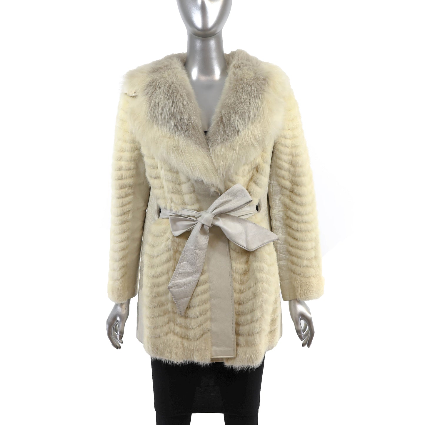 Tourmaline Mink and Leather Jacket with Fox Collar- Size S