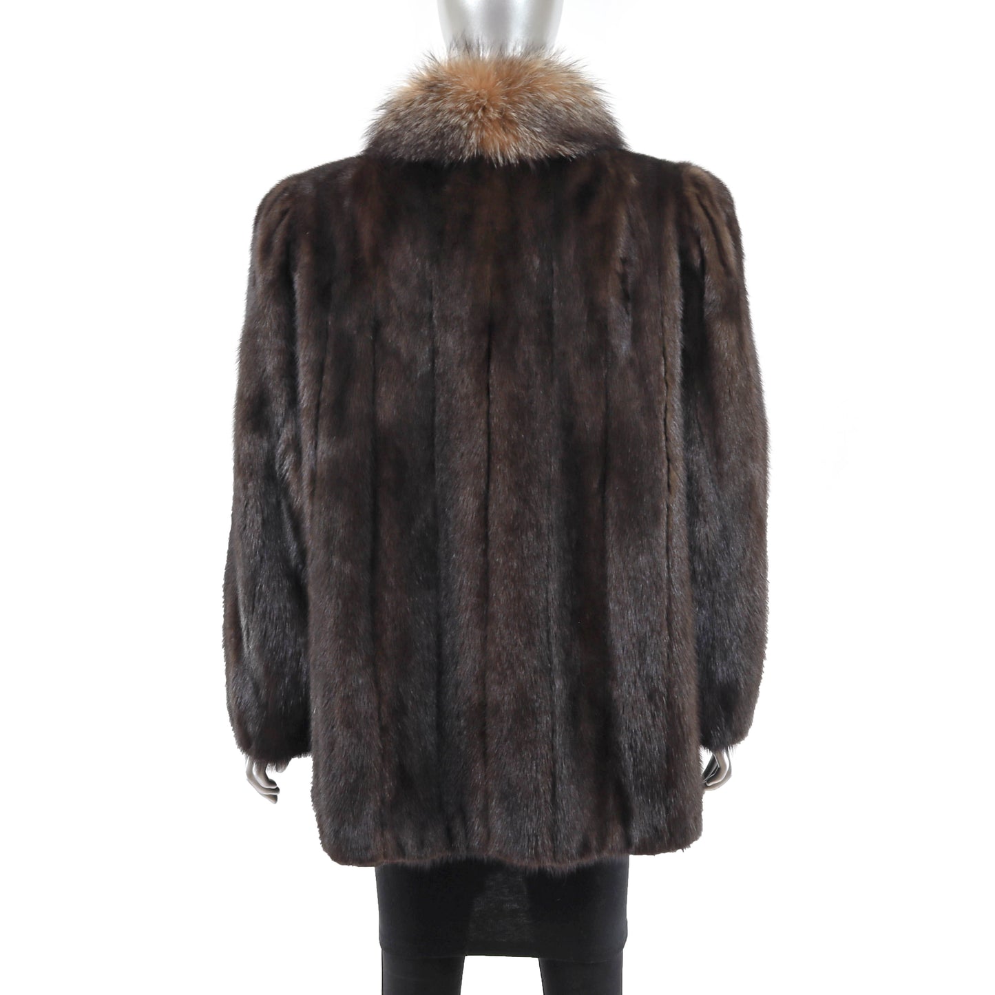 Brown Mink Jacket with Fox Tuxedo- Size XL