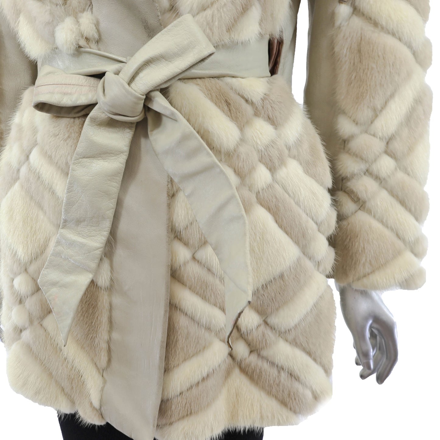 Ivory Mink and Leather Jacket- Size S