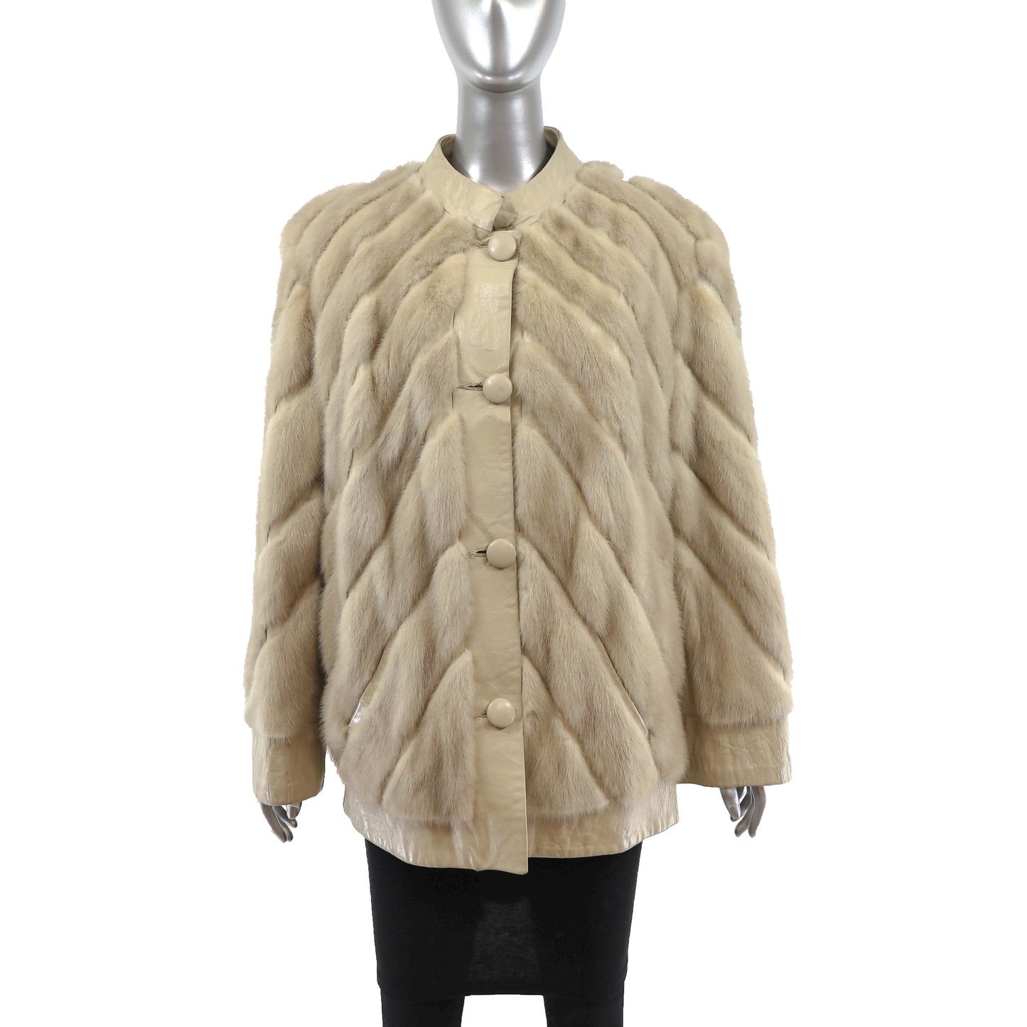 Ivory Mink Jacket with Leather Insert- Size L