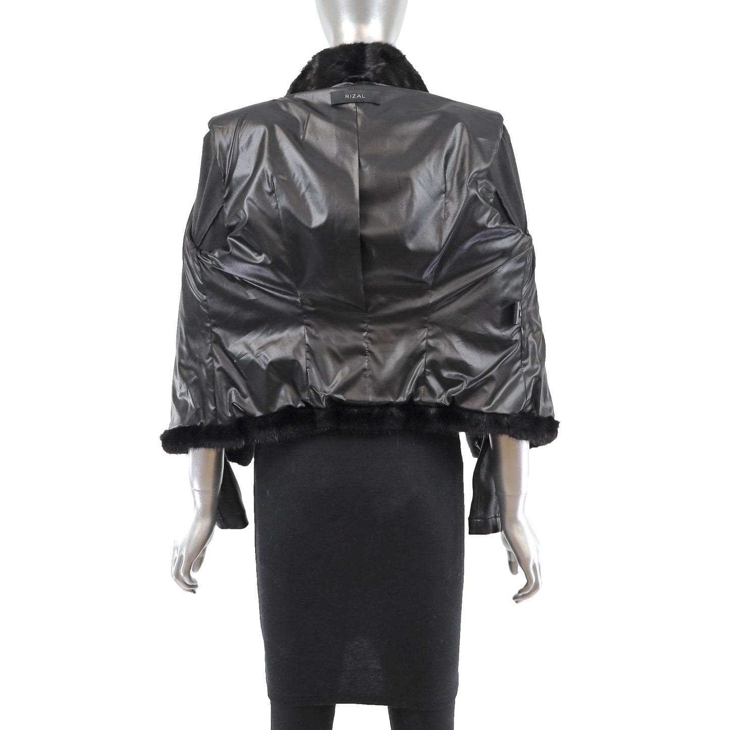 Black Mink Jacket with Leather Sleeves- Size S