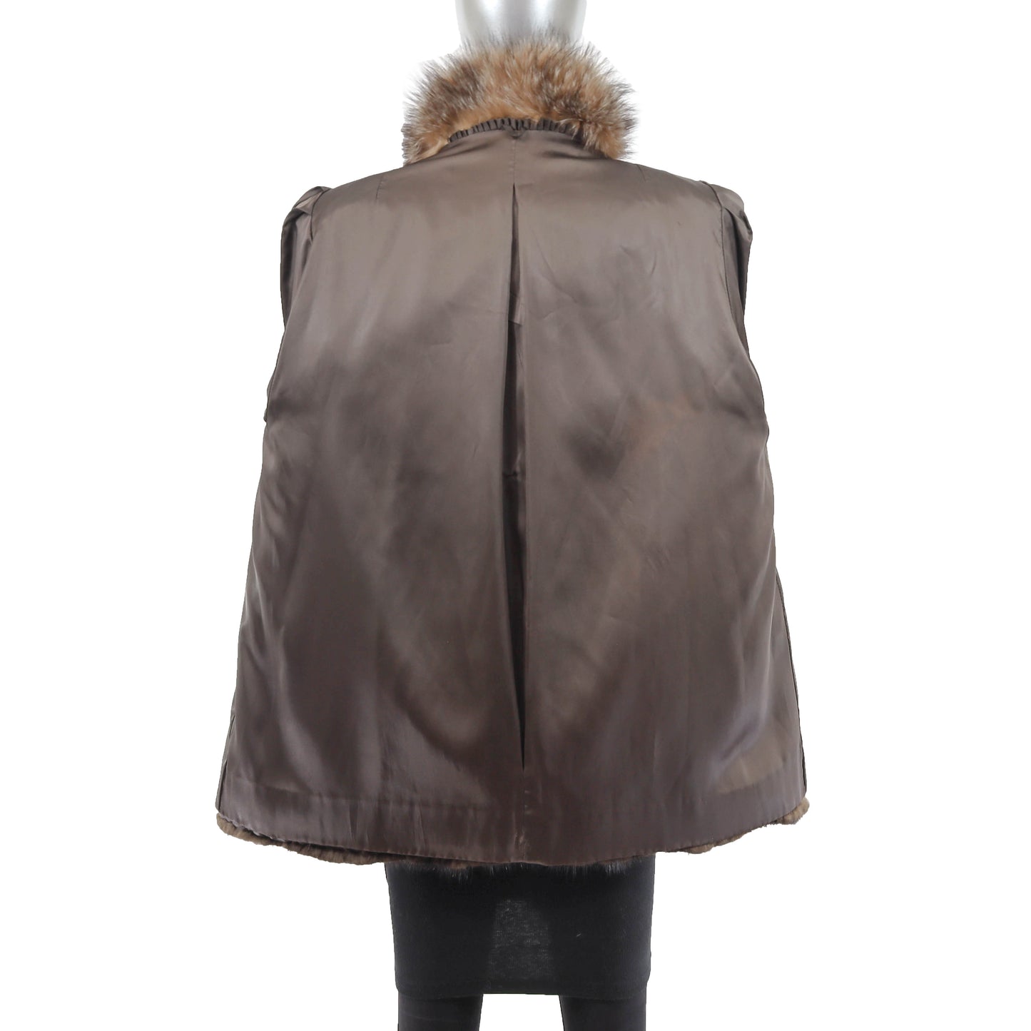 Brown Mink Jacket with Fox Tuxedo- Size XL