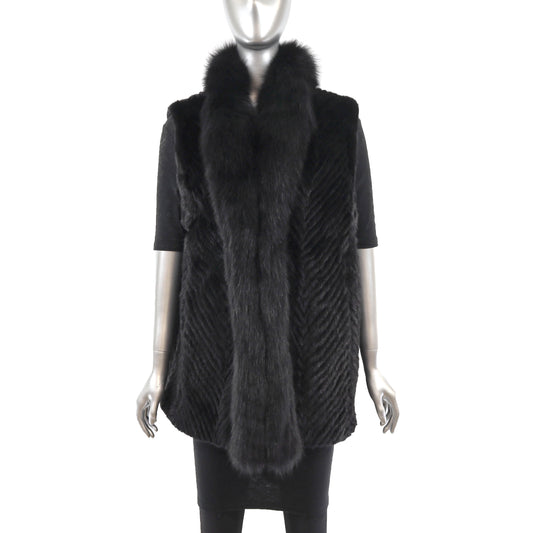 Black Mink Vest with Fox Tuxedo- Size L