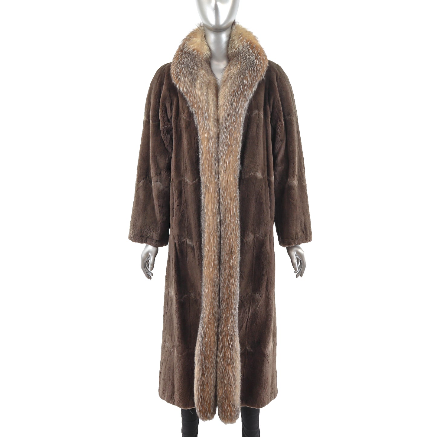 Neiman Marcus Sheared Muskrat Coat with Fox Tuxedo- Size M