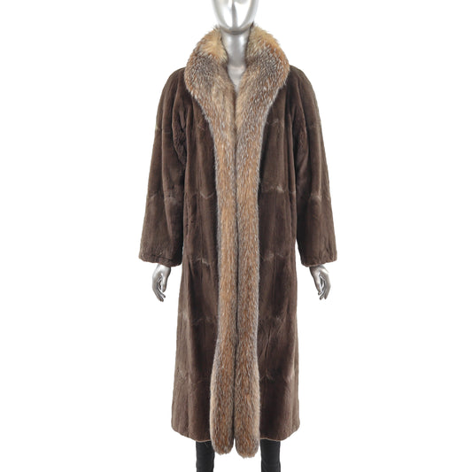 Neiman Marcus Sheared Muskrat Coat with Fox Tuxedo- Size M