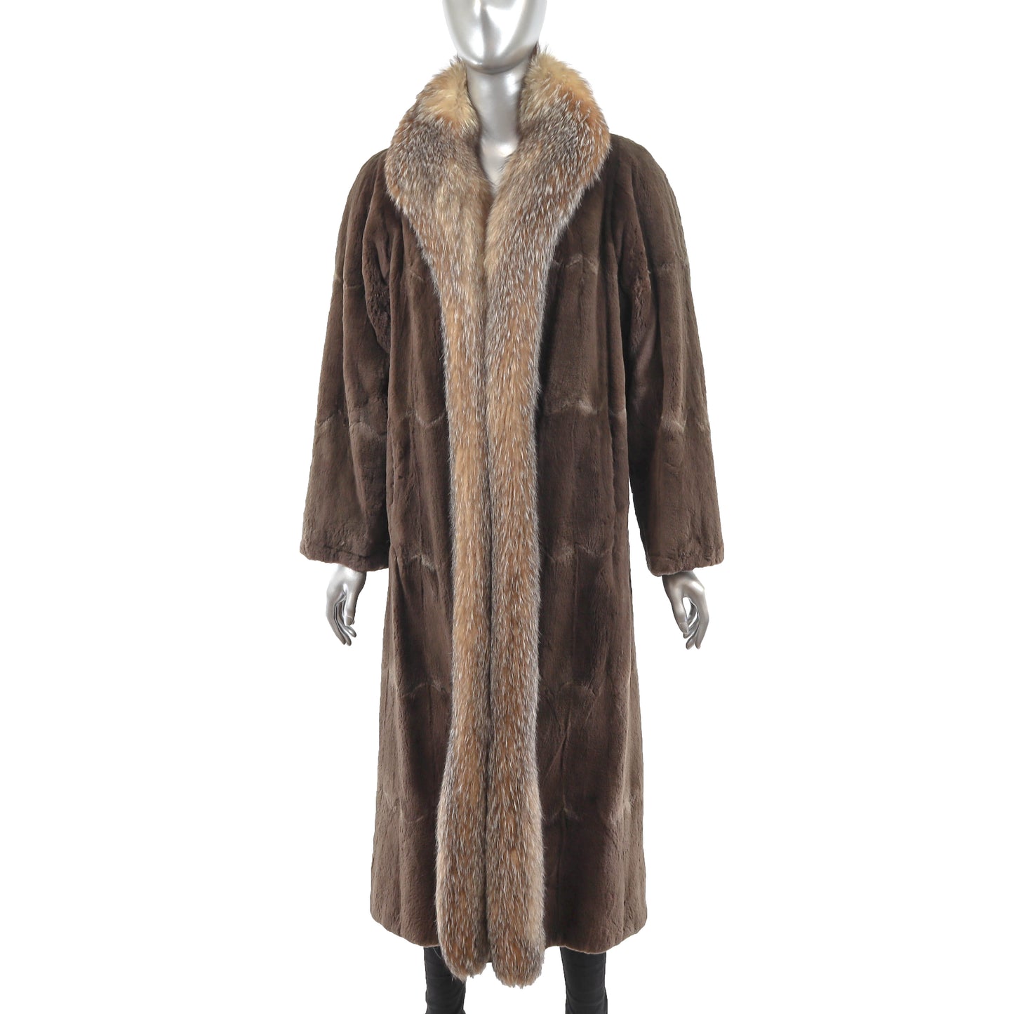 Neiman Marcus Sheared Muskrat Coat with Fox Tuxedo- Size M