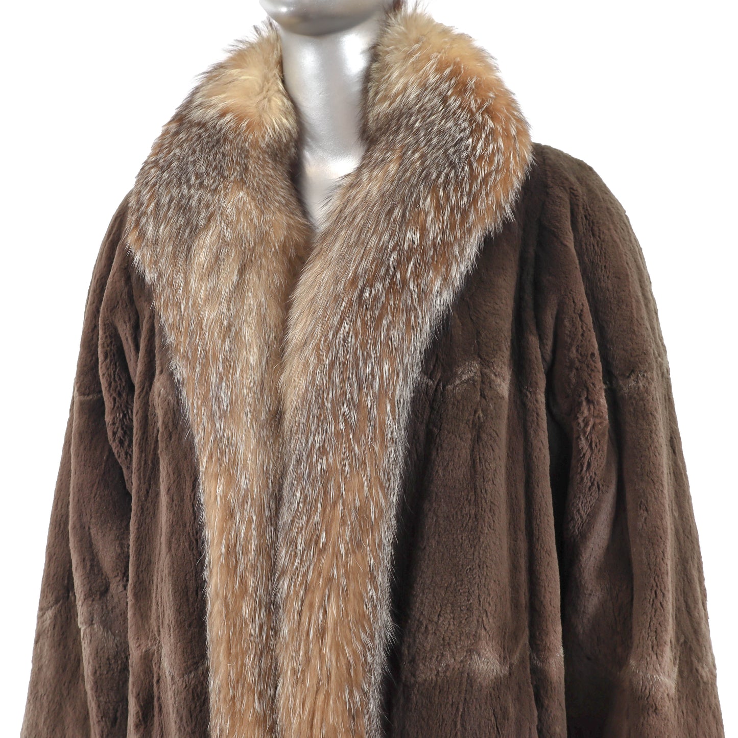 Neiman Marcus Sheared Muskrat Coat with Fox Tuxedo- Size M