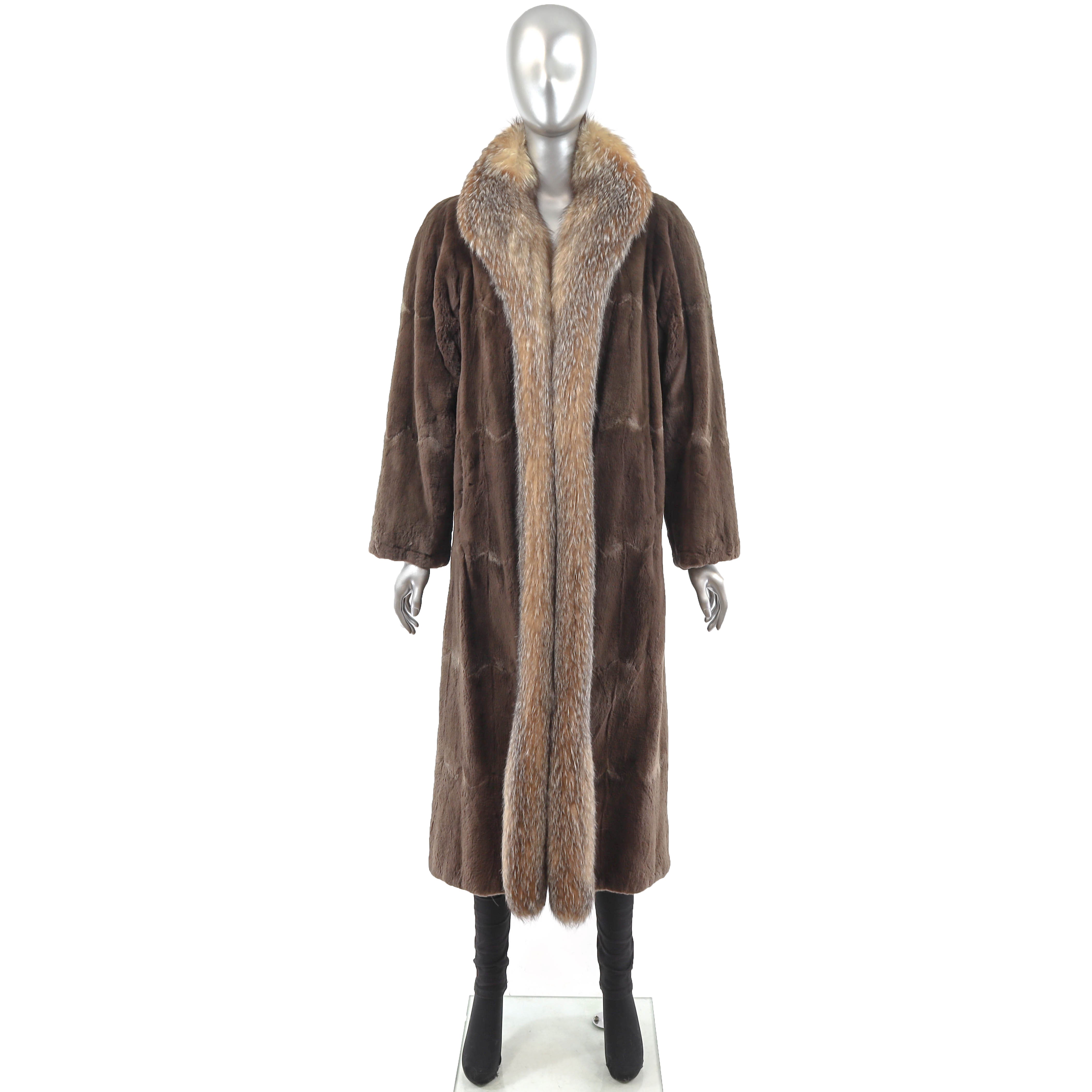 Neiman Marcus Sheared Muskrat Coat with Fox Tuxedo Size M