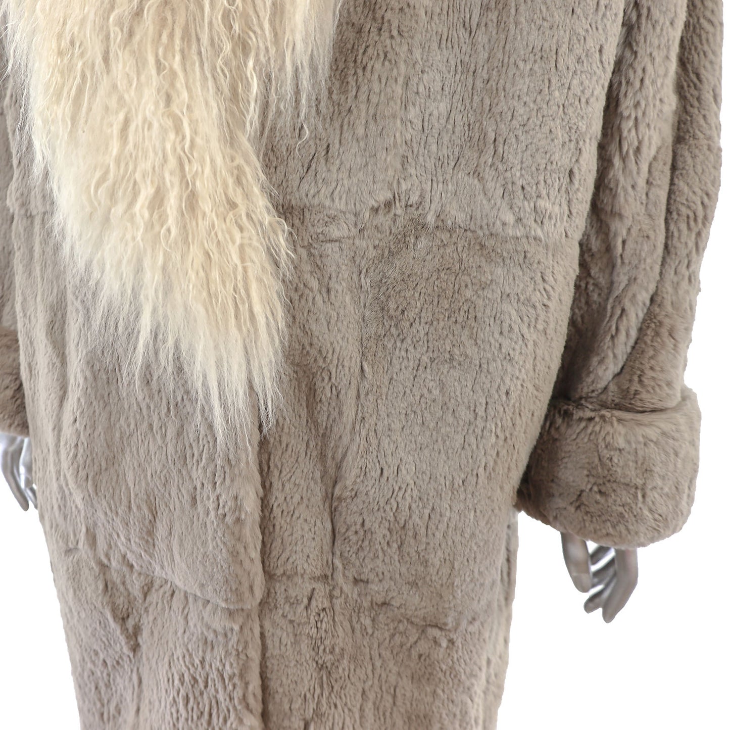 Taupe Rabbit Coat with Tibetan Lamb Collar- Size M