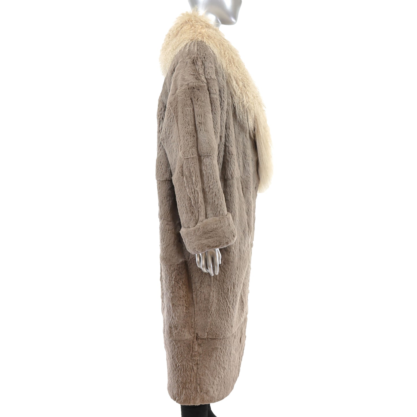 Taupe Rabbit Coat with Tibetan Lamb Collar- Size M