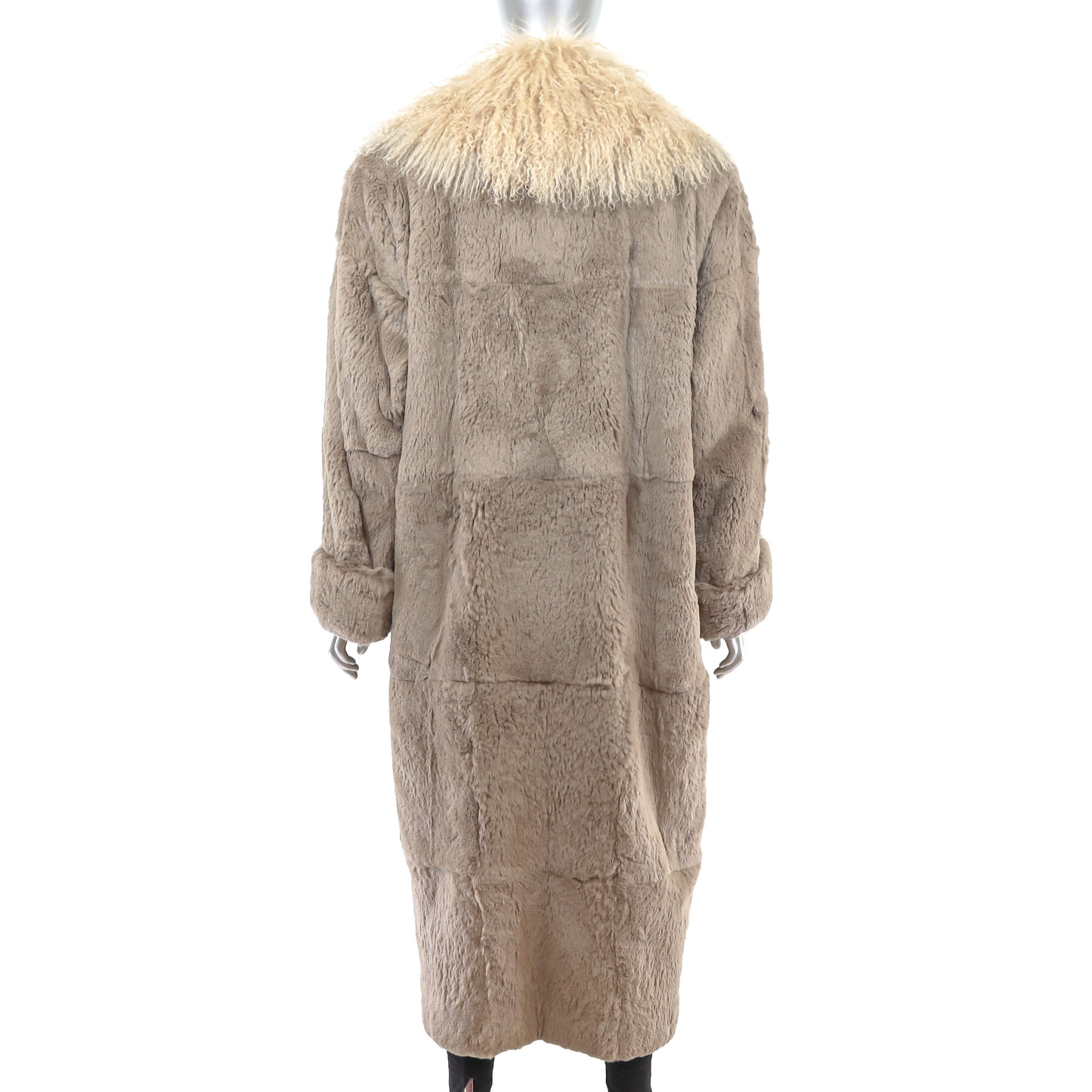 Taupe Rabbit Coat with Tibetan Lamb Collar- Size M