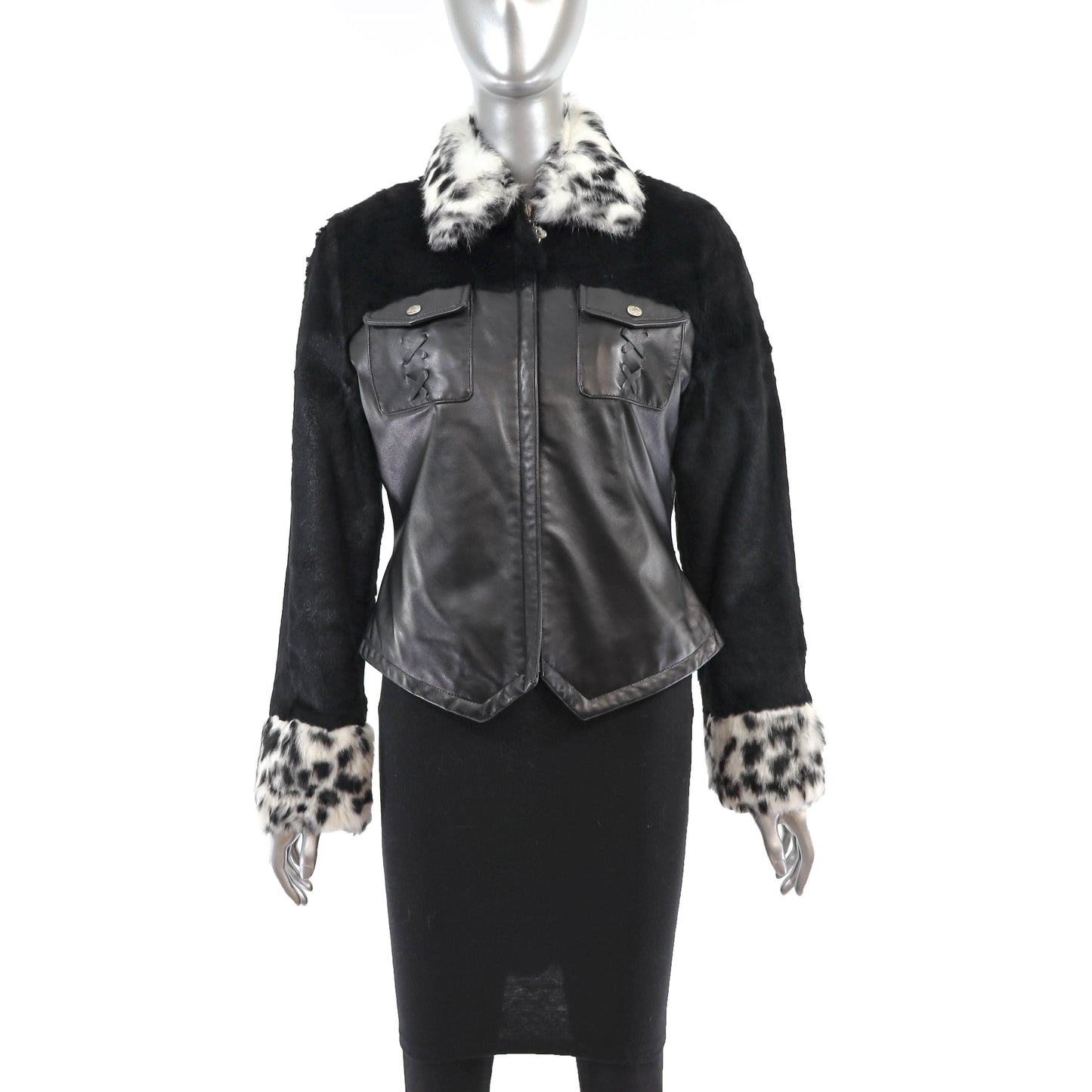 Rabbit and Leather Jacket- Size XS