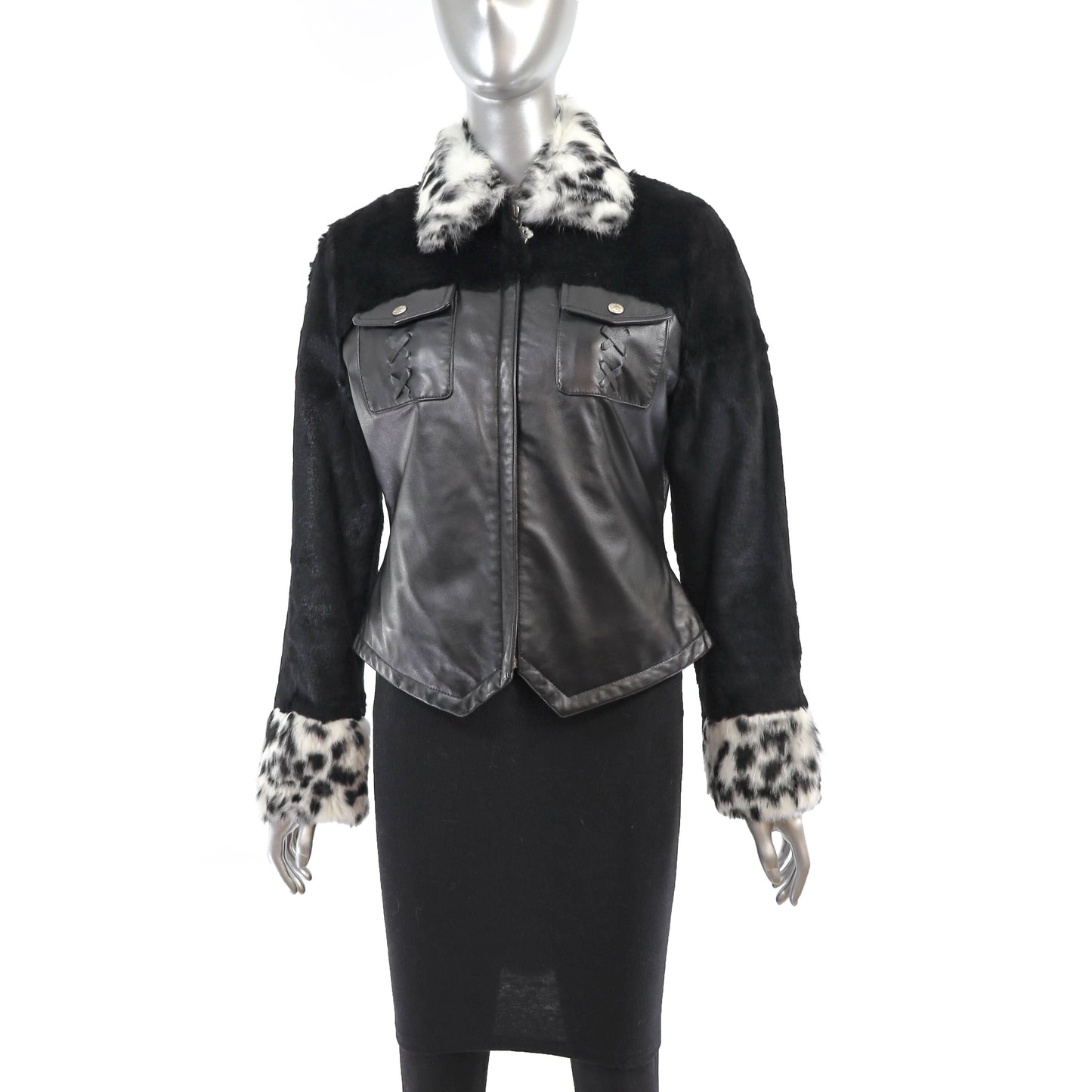 Rabbit and Leather Jacket- Size XS