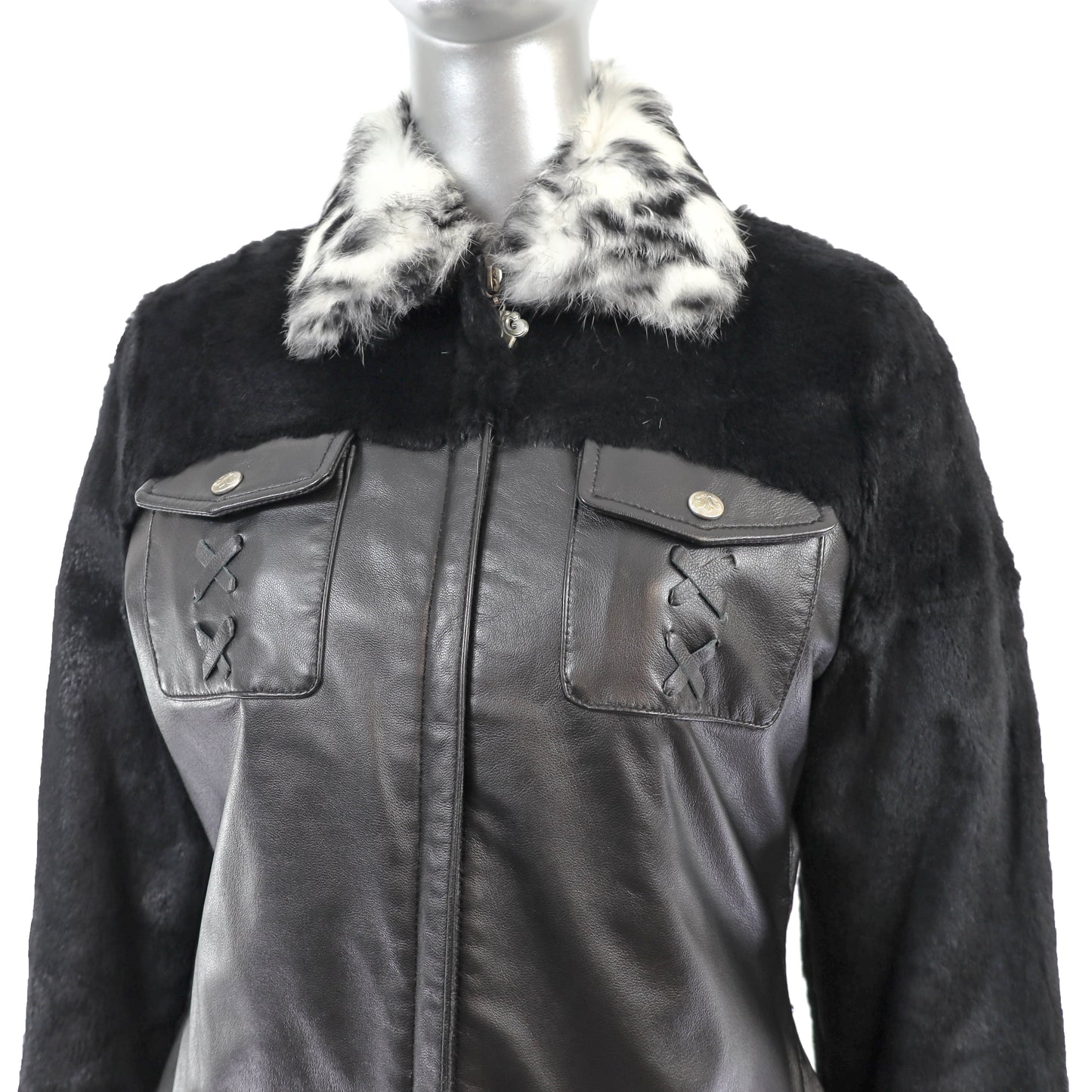 Rabbit and Leather Jacket- Size XS