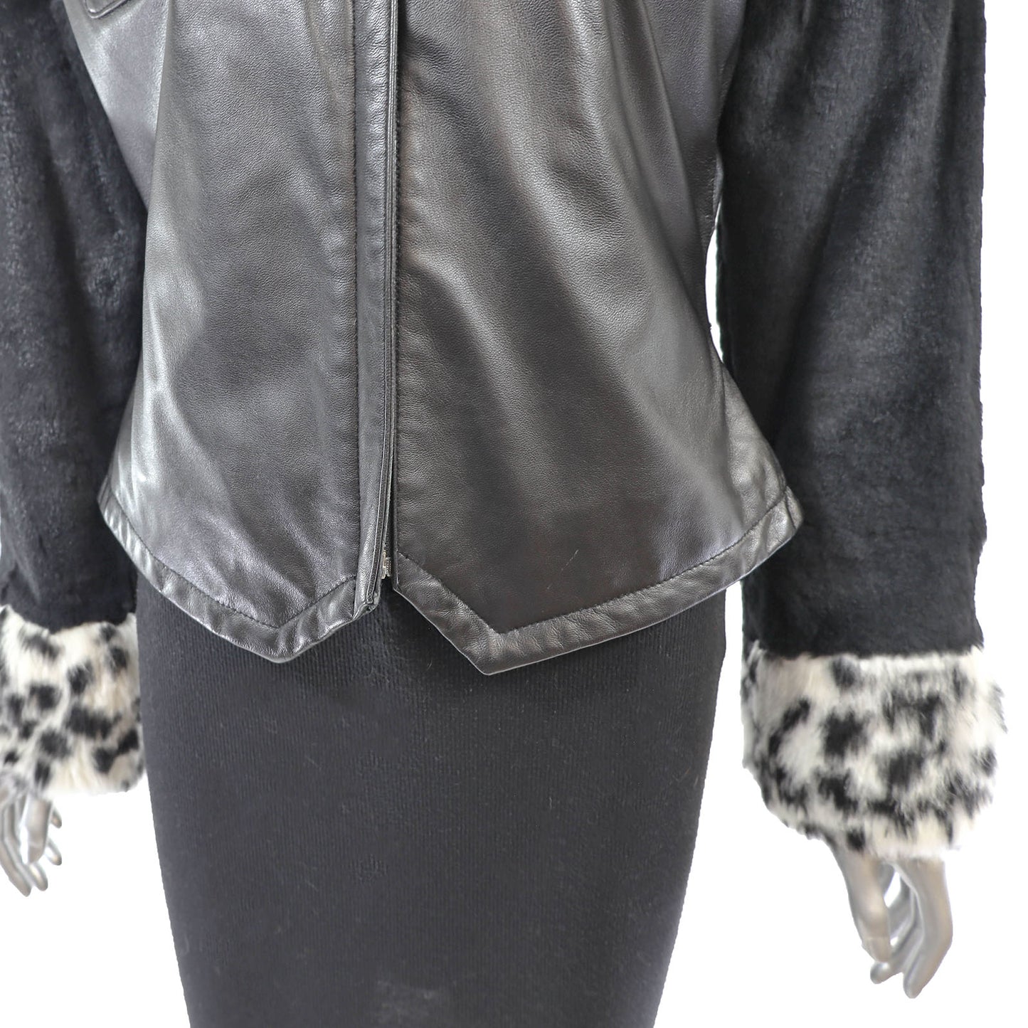 Rabbit and Leather Jacket- Size XS