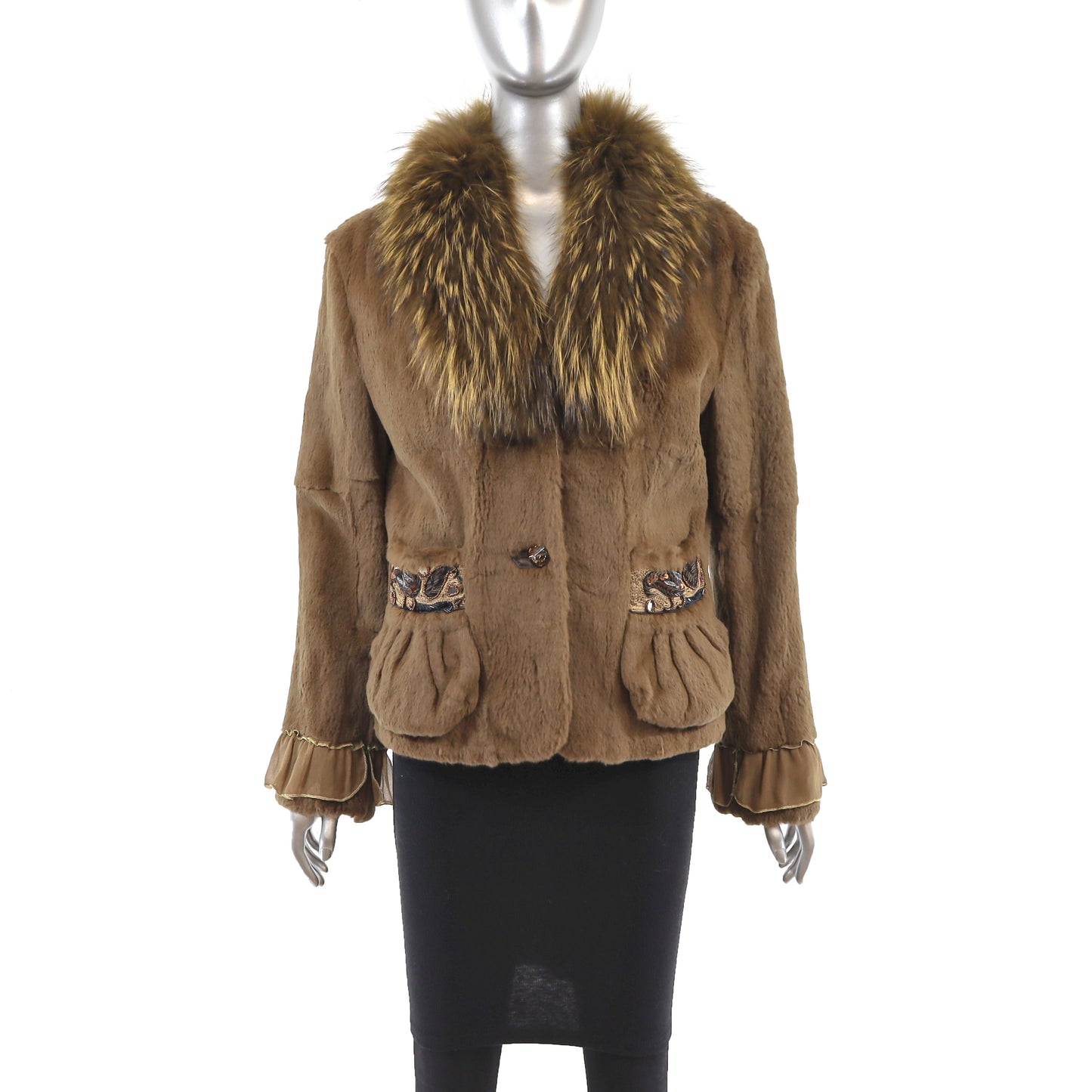 Sheared Rabbit Jacket with Fox Collar- Size S