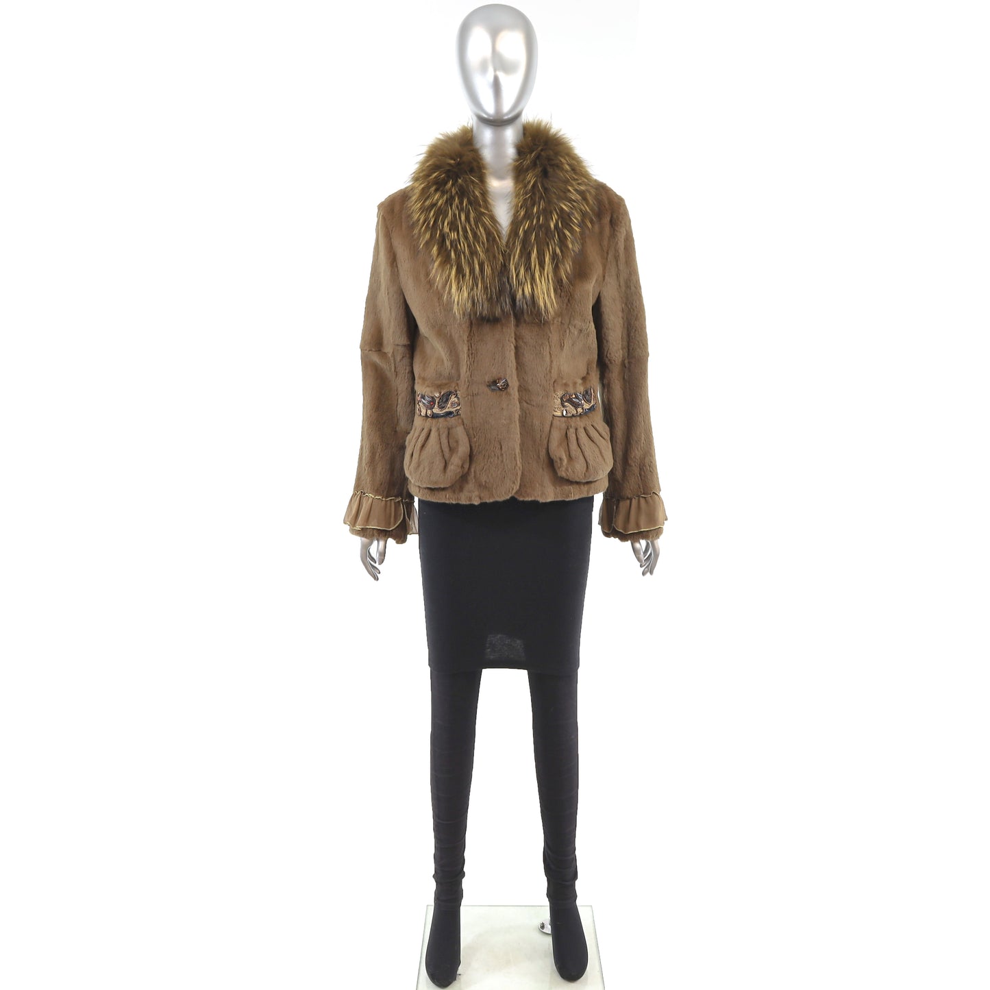 Sheared Rabbit Jacket with Fox Collar- Size S