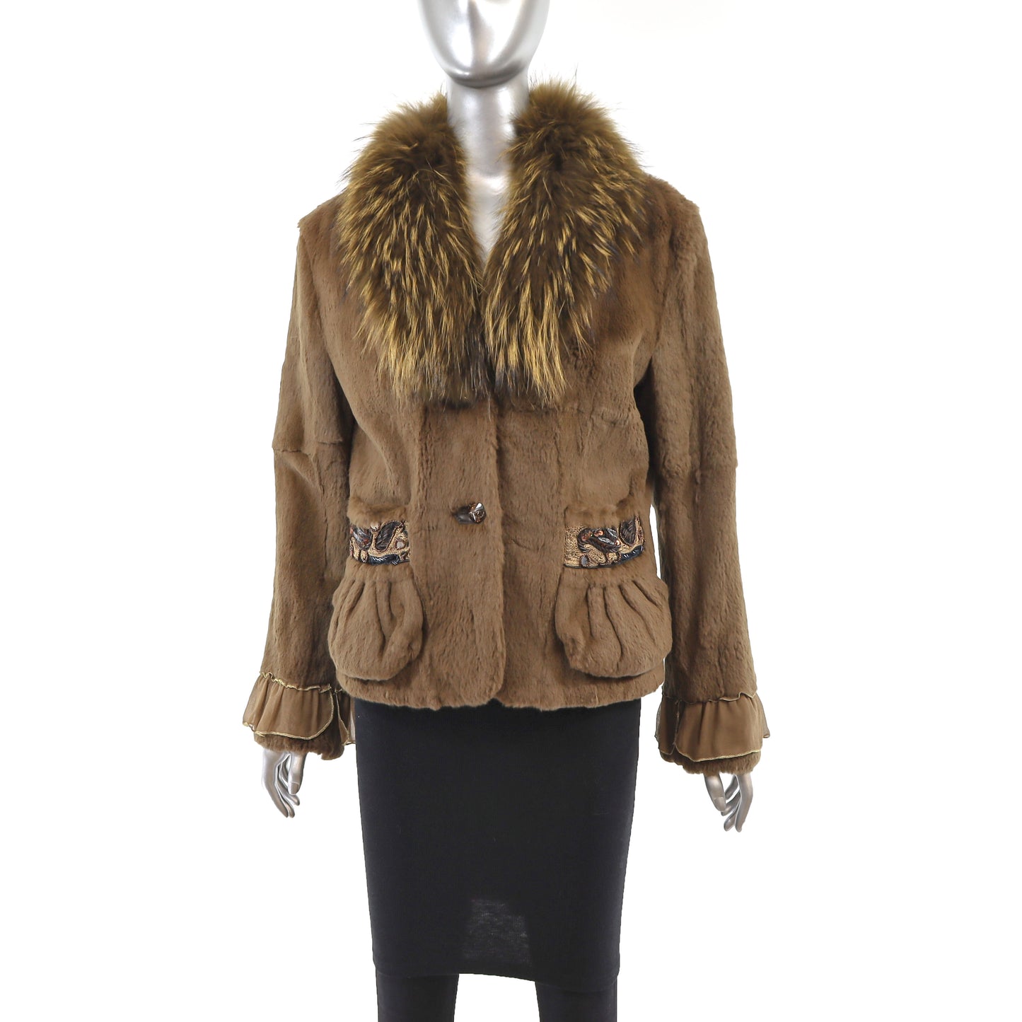 Sheared Rabbit Jacket with Fox Collar- Size S