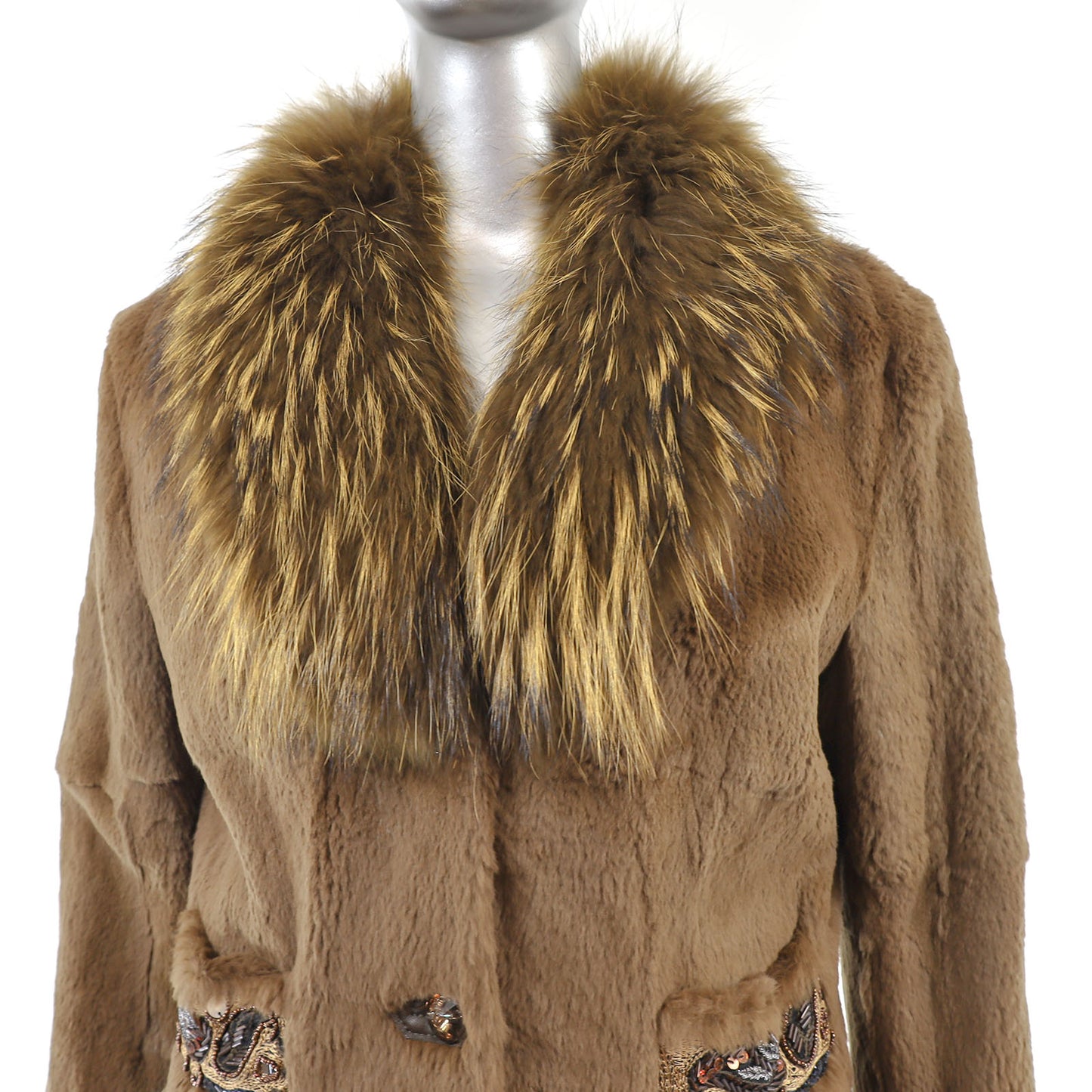 Sheared Rabbit Jacket with Fox Collar- Size S