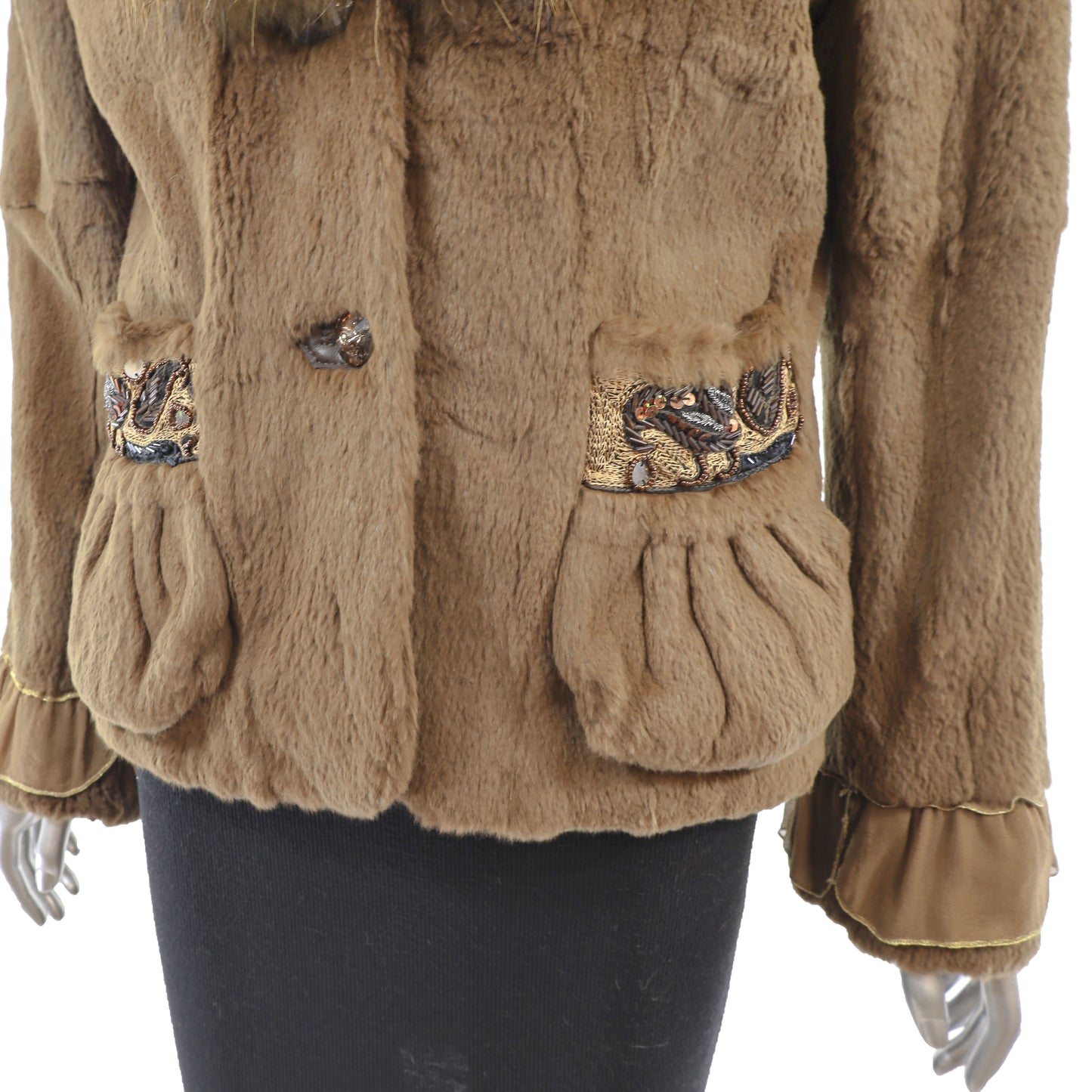 Sheared Rabbit Jacket with Fox Collar- Size S