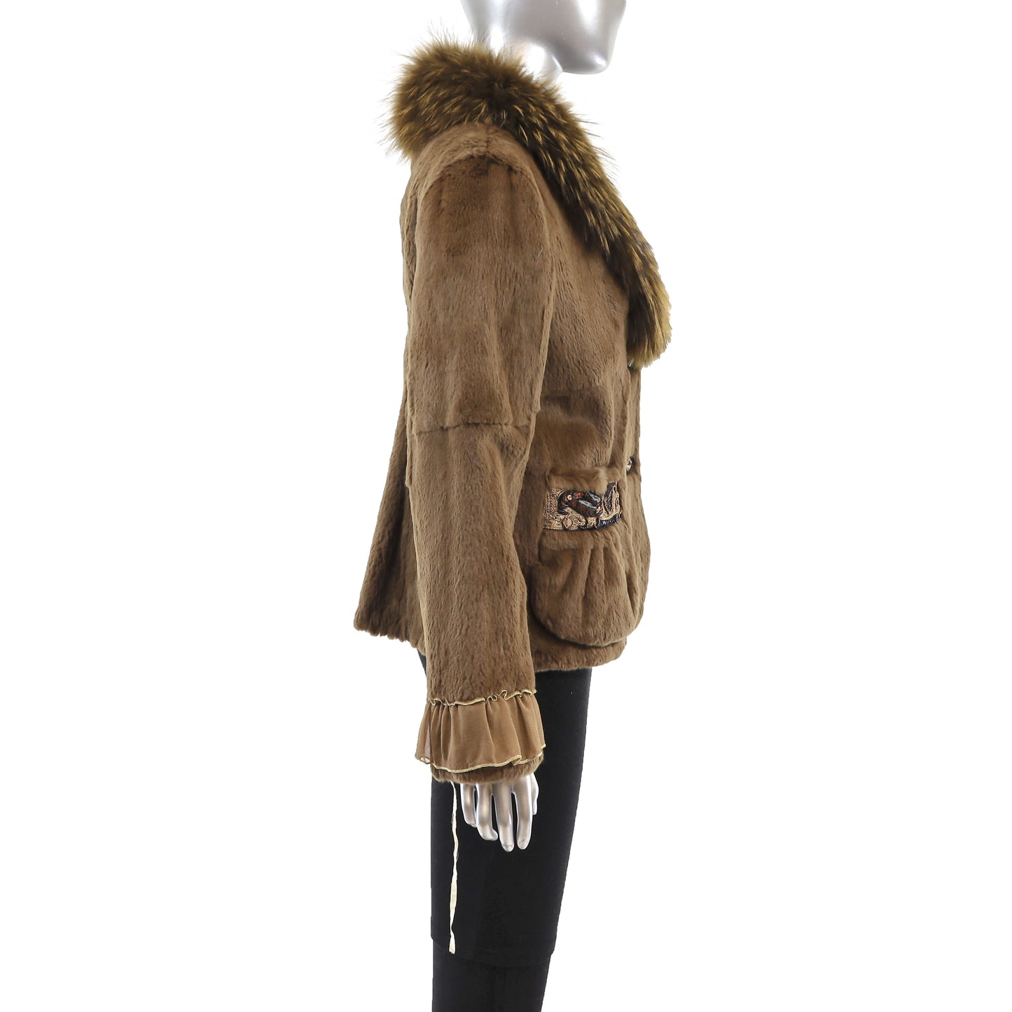 Sheared Rabbit Jacket with Fox Collar- Size S