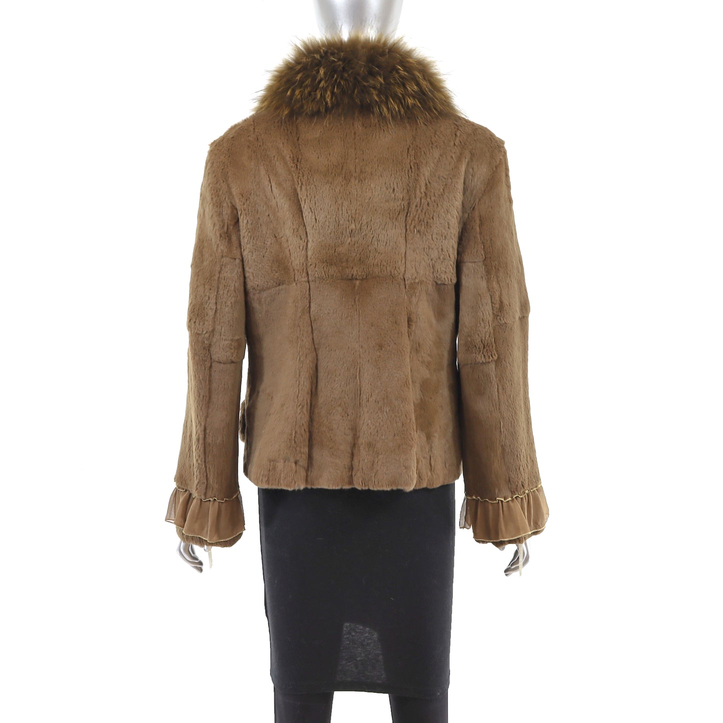 Sheared Rabbit Jacket with Fox Collar- Size S