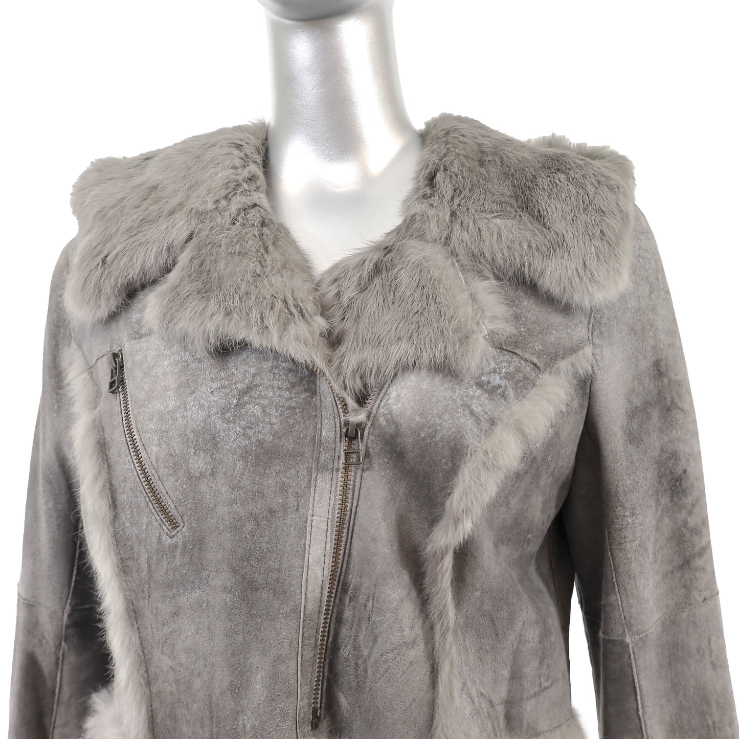 Grey Hide Out Rabbit Jacket with Hood- Size M