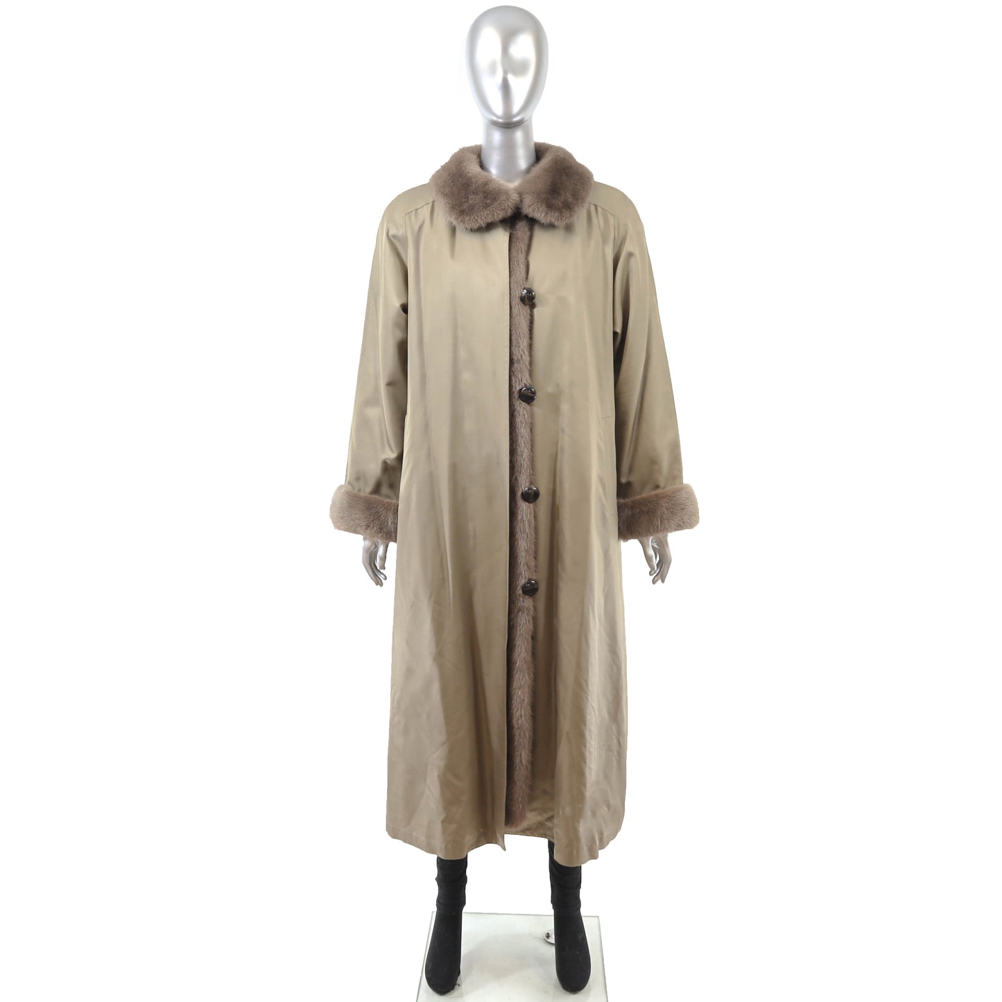 Neiman Marcus Beige Raincoat with Detachable Sheared Mink Lining- Size L