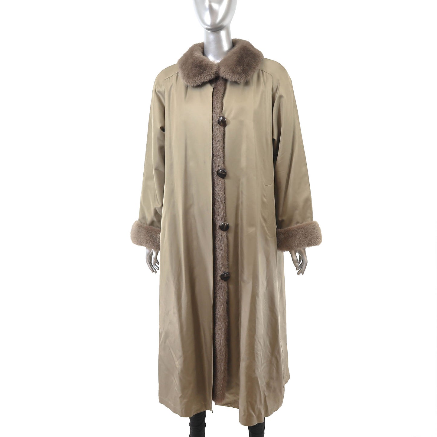 Neiman Marcus Beige Raincoat with Detachable Sheared Mink Lining- Size L