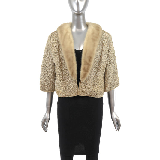 Beige Ribbon Jacket with Mink Collar- Size S