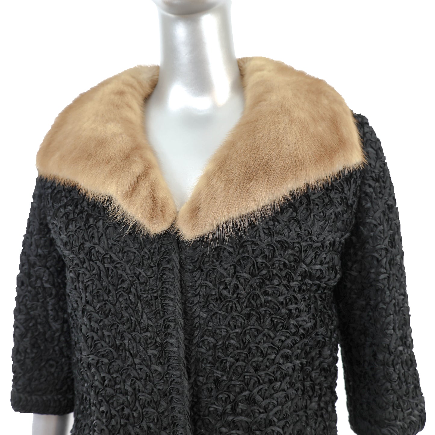 Ribbon Jacket with Mink Collar- Size XS