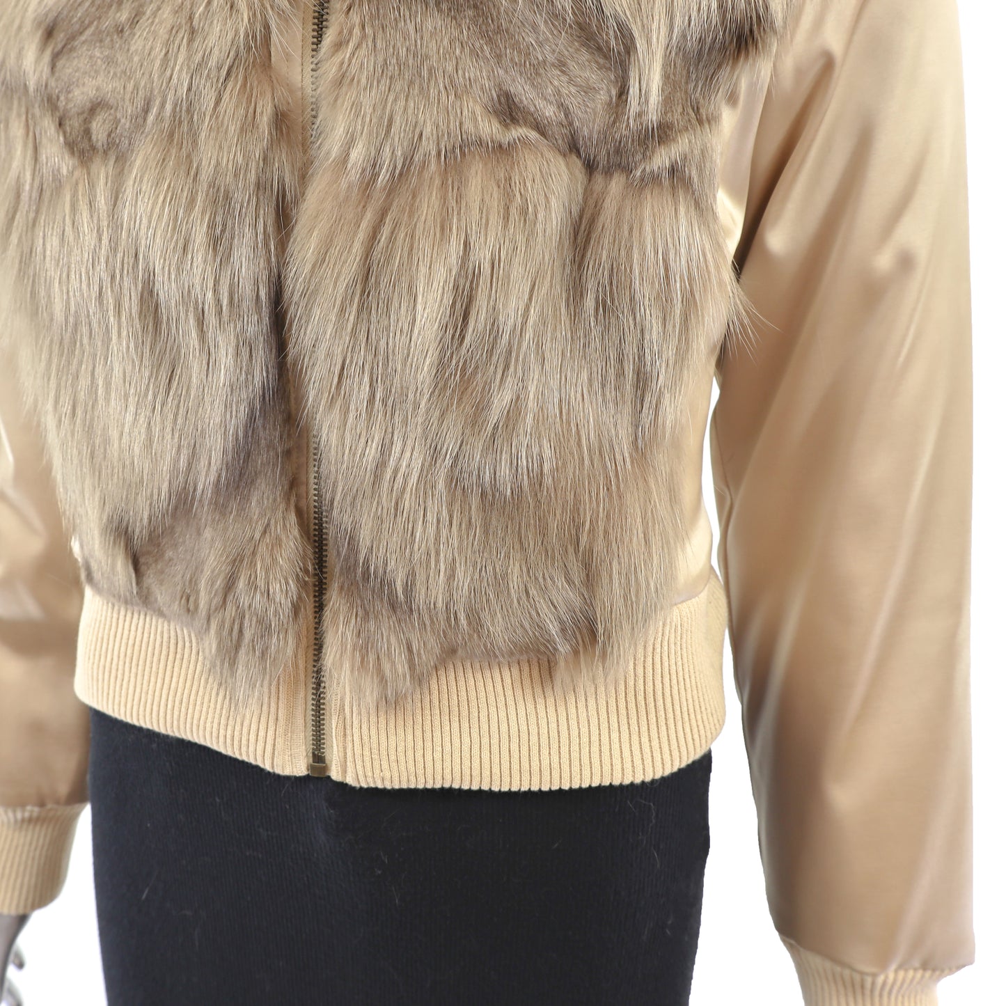 Gold Satin Jacket with Fox Trim- Size XS