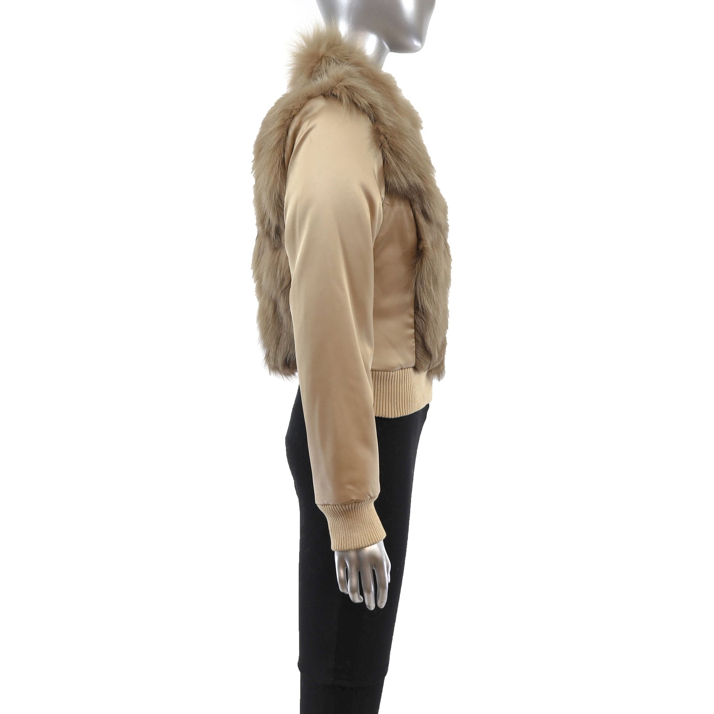 Gold Satin Jacket with Fox Trim- Size XS