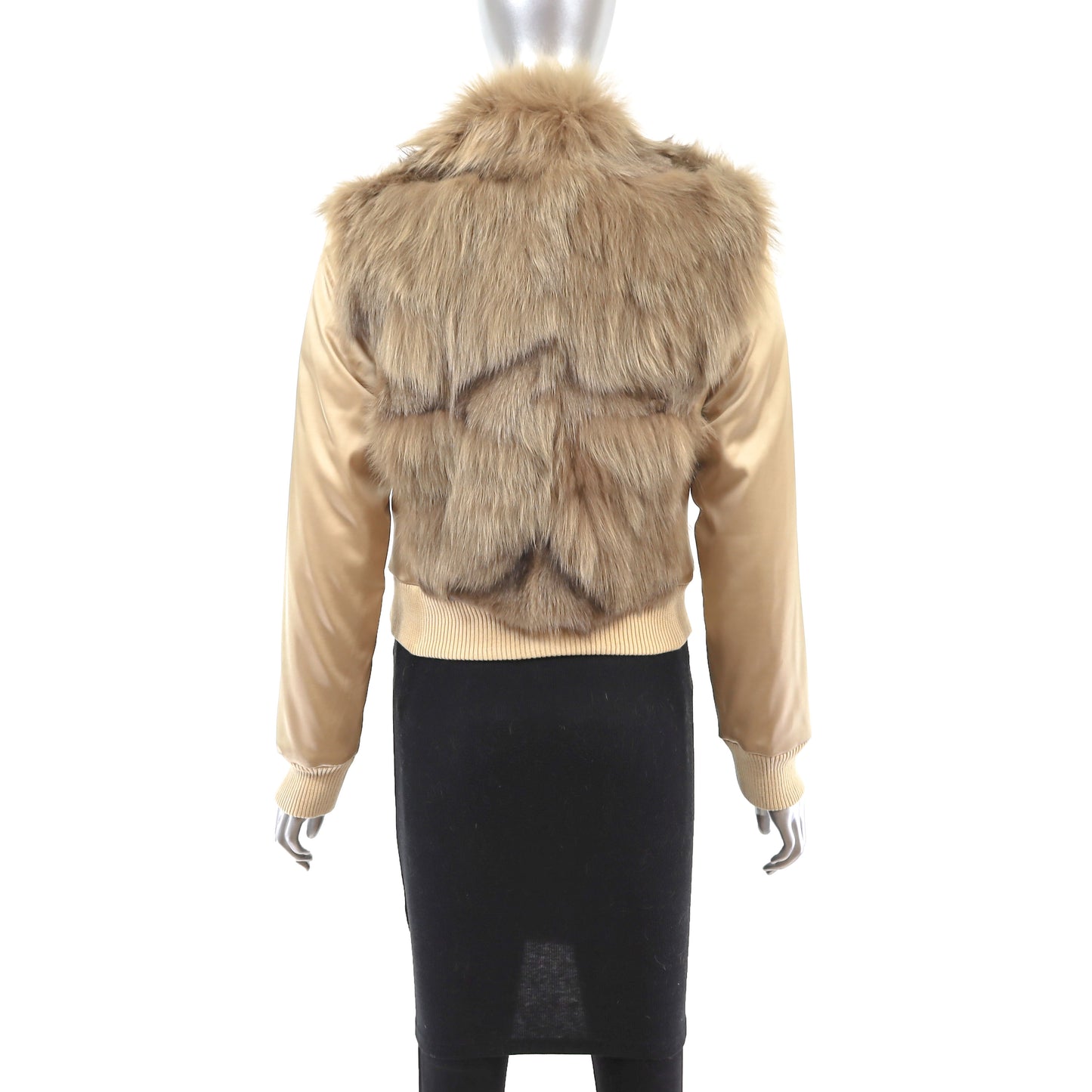 Gold Satin Jacket with Fox Trim- Size XS